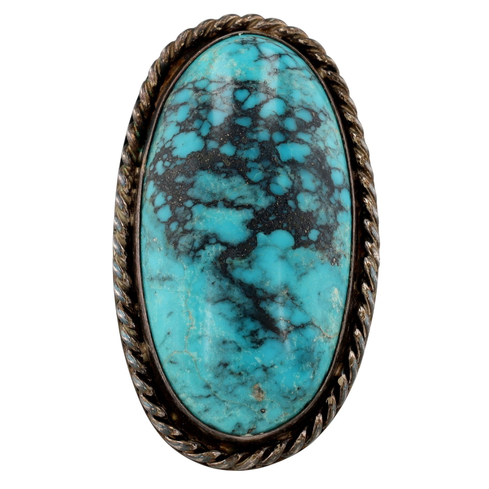 Signed Vintage Navajo Turquoise Oversized Ring Sz 10 - 3