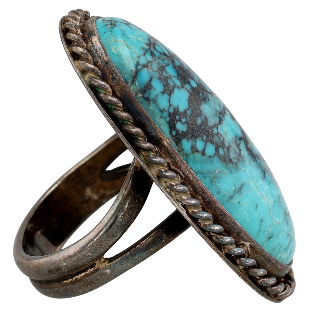 Signed Vintage Navajo Turquoise Oversized Ring Sz 10 - 4