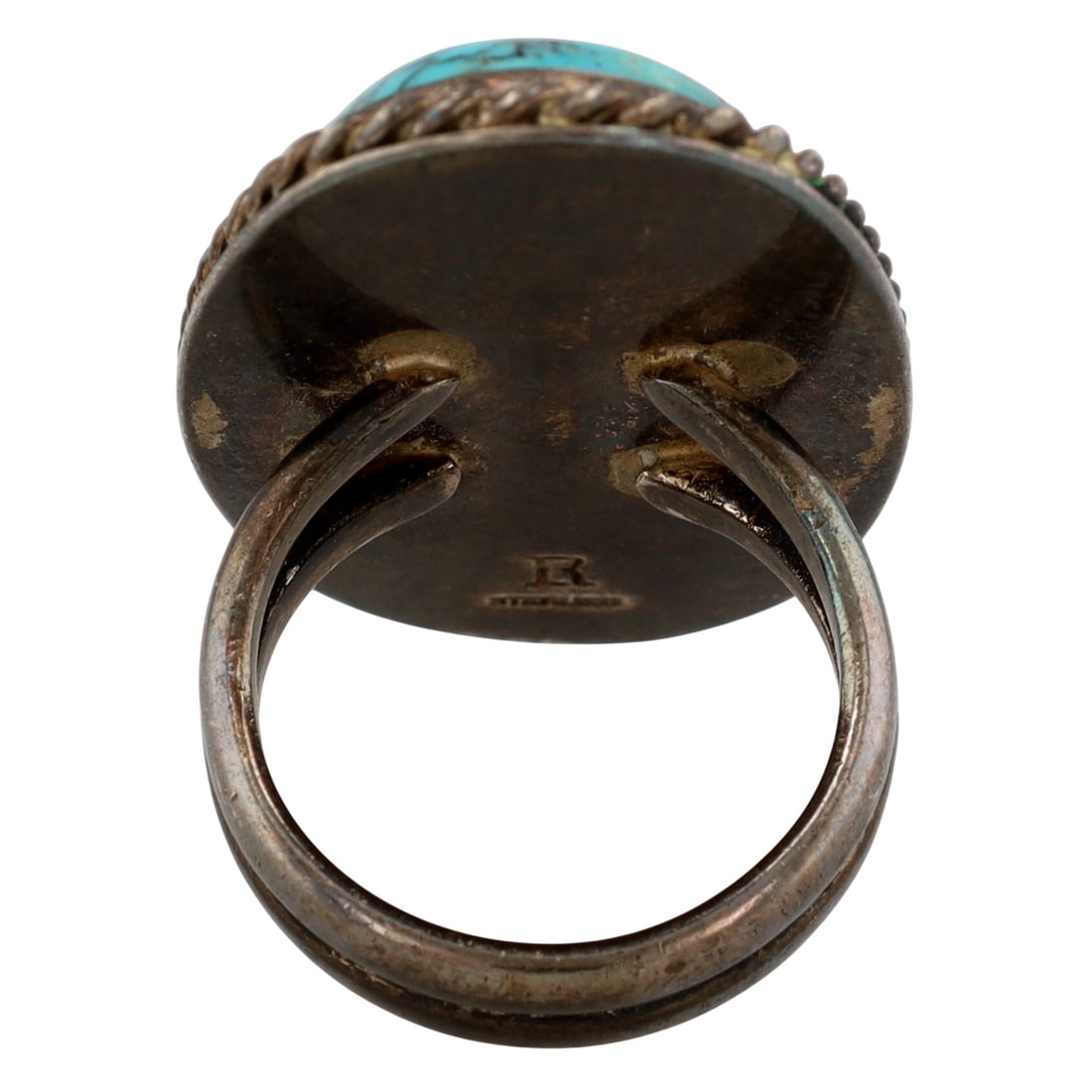 Signed Vintage Navajo Turquoise Oversized Ring Sz 10 - 6