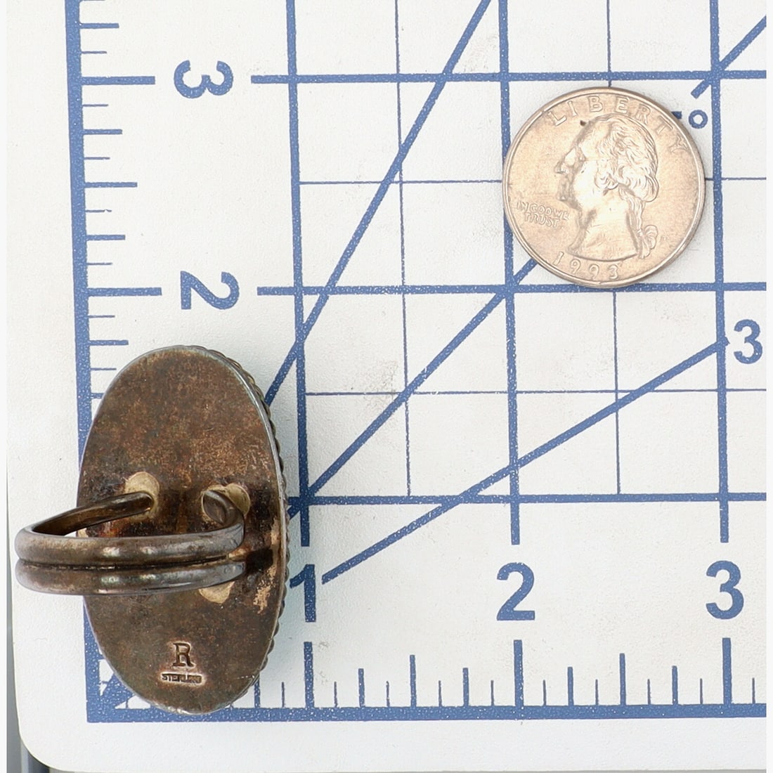 Signed Vintage Navajo Turquoise Oversized Ring Sz 10 - 7