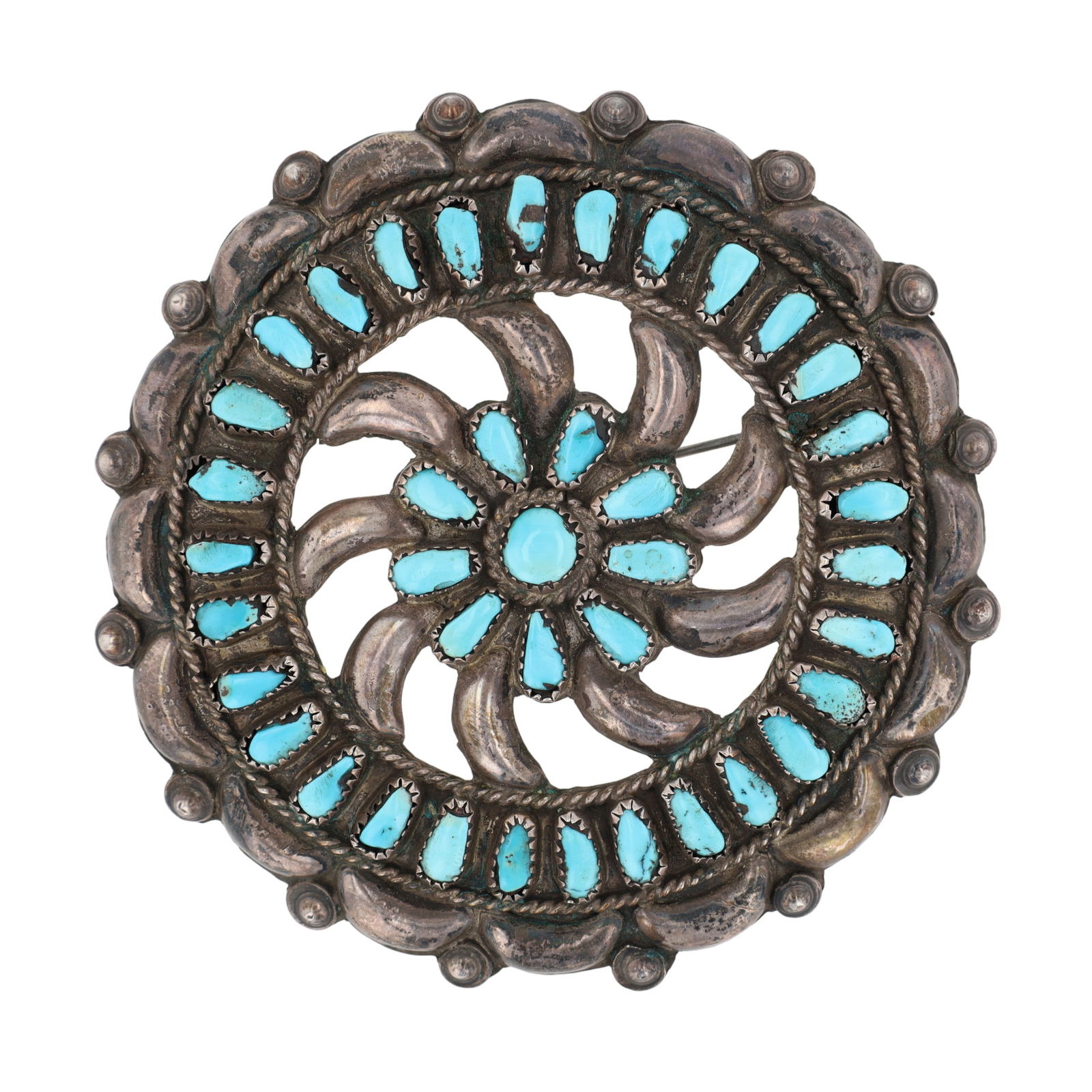 Huge Vintage Zuni Turquoise Petit Point Pendant Brooch (1 of 4)