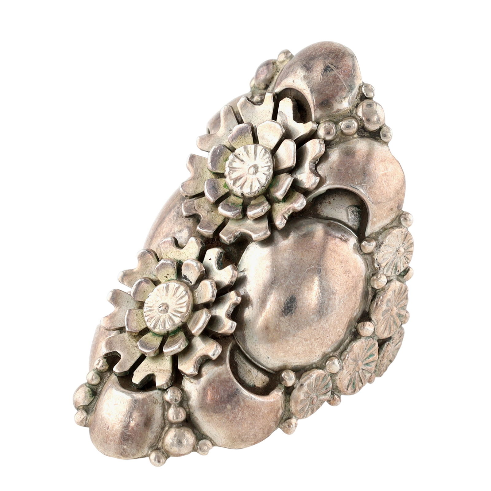 Clem Nalwood Navajo Flower Barrel Ring Sz 9: Amazing Clem Nalwood Navajo Sterling Barrel Ring Sz 9 - 15.7g