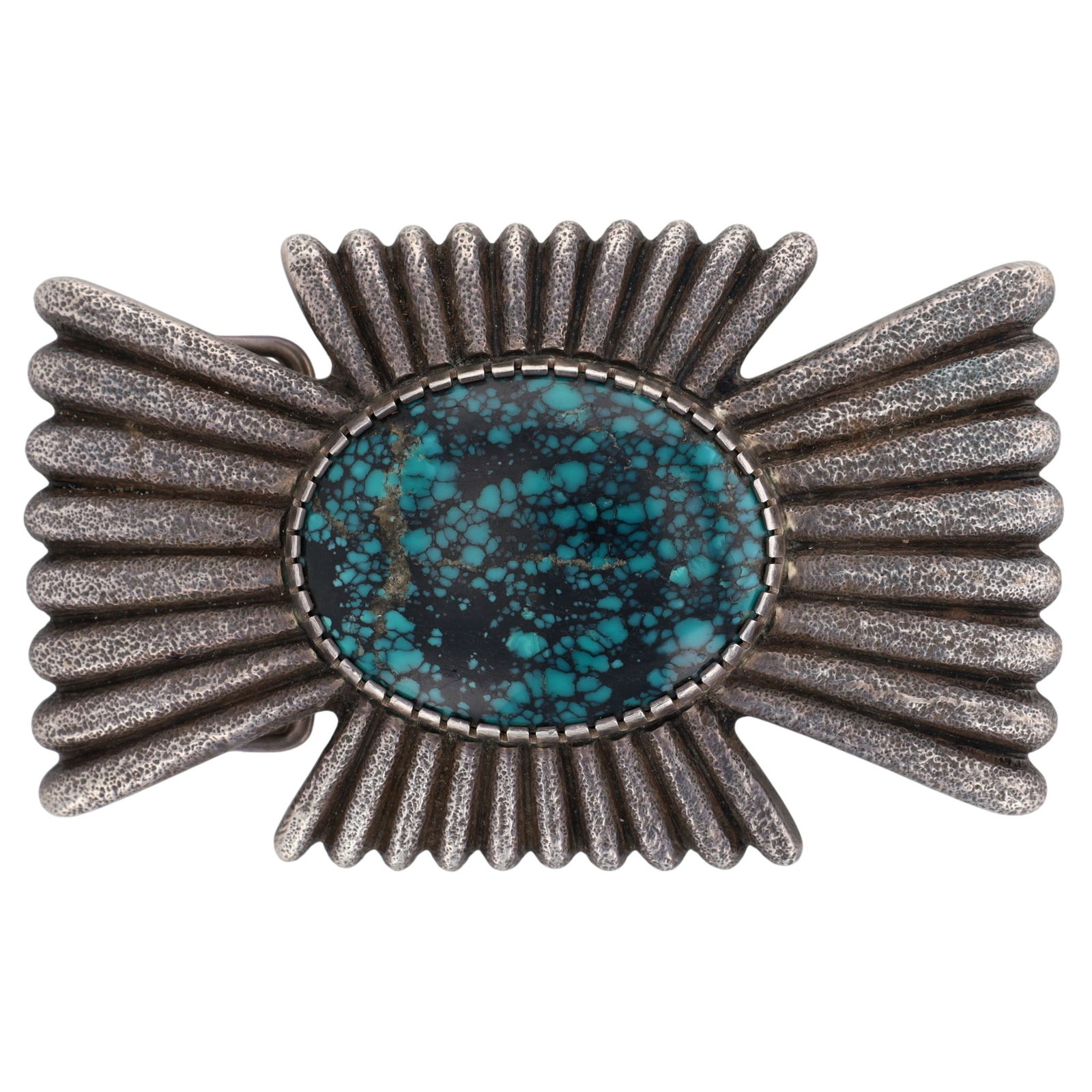 Rare Fidel Bahe Navajo Lone Mountain Turquoise Tufa Cast Belt Buckle: Rare - Award Winning Master Silversmith Fidel Bahe Navajo Vintage Heavy Sterling Lone Mountain Turquoise Tufa Cast Belt Buckle - 124.7g - approx. 3.43" x 2.15" - a masterpiece!