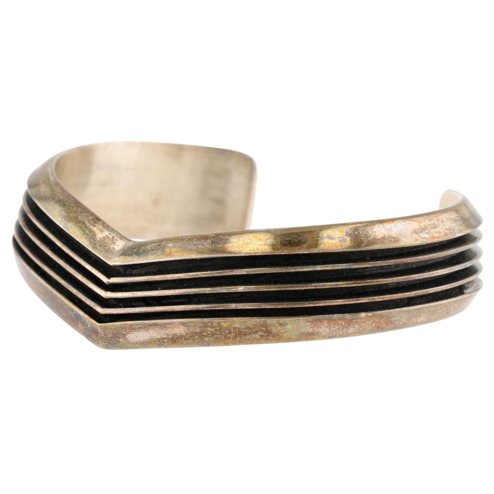 Vintage Tom Hawk Navajo Rail Cuff Bracelet: Vintage Tom Hawk Navajo Sterling Silver Pointed Rail Cuff Bracelet - 38.1g