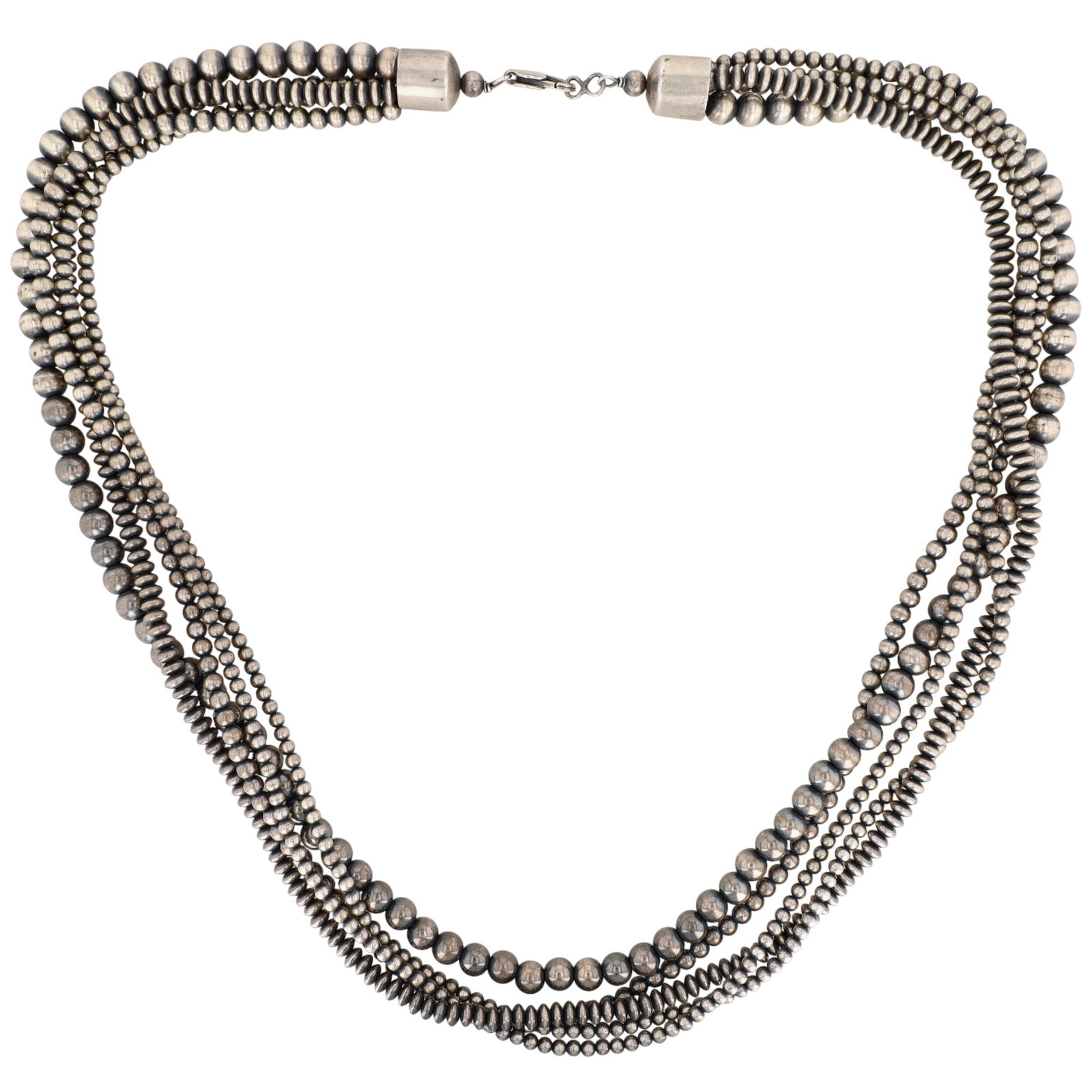 Sterling Oxidized Bead Multistrand Necklace: Sterling Oxidized Machine Bead Multistrand Necklace - approx. 30" long - 137g