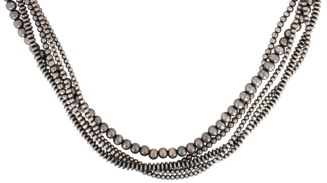 Sterling Oxidized Bead Multistrand Necklace - 4