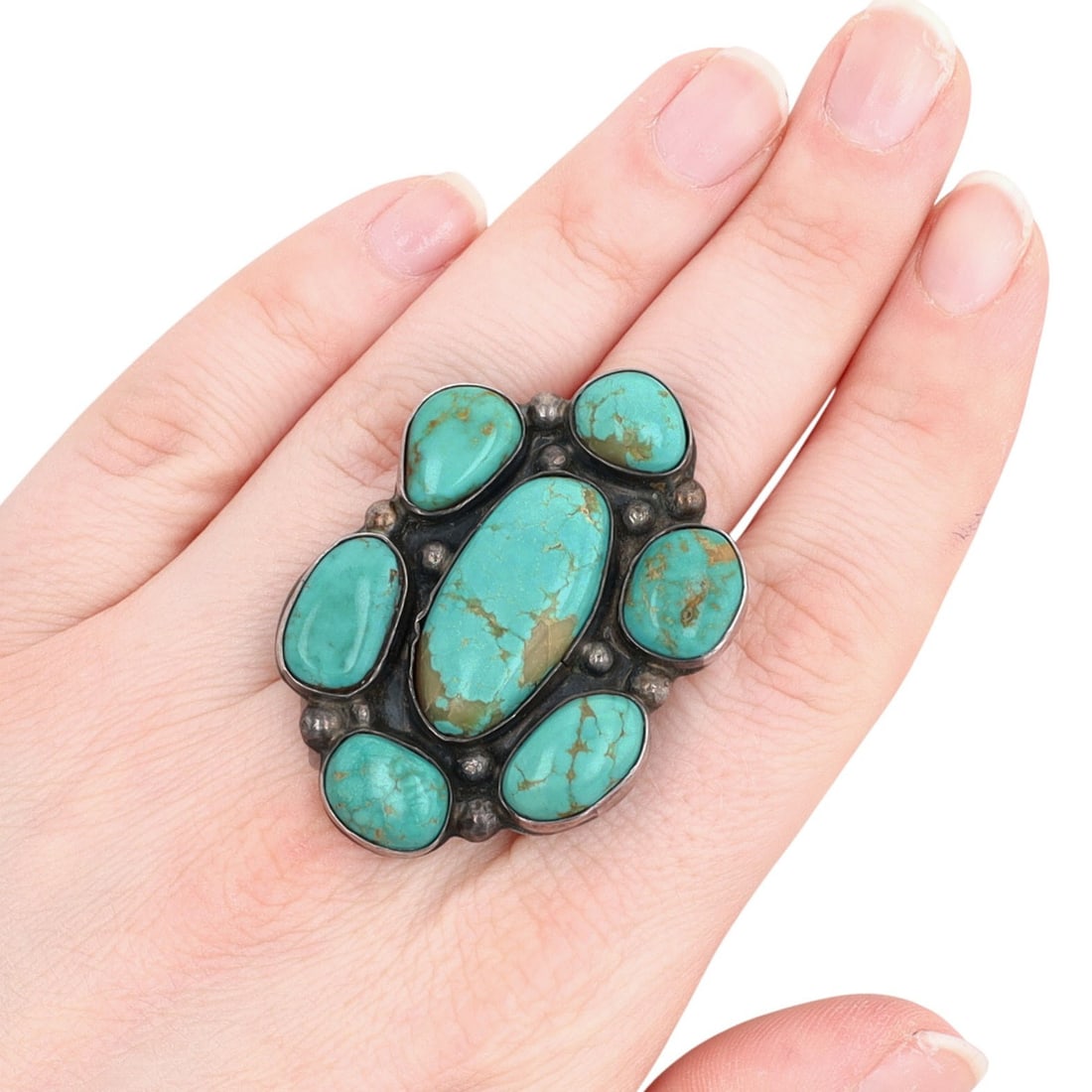 Lee Bennett Navajo Turquoise Cluster Adjustable Ring - 2
