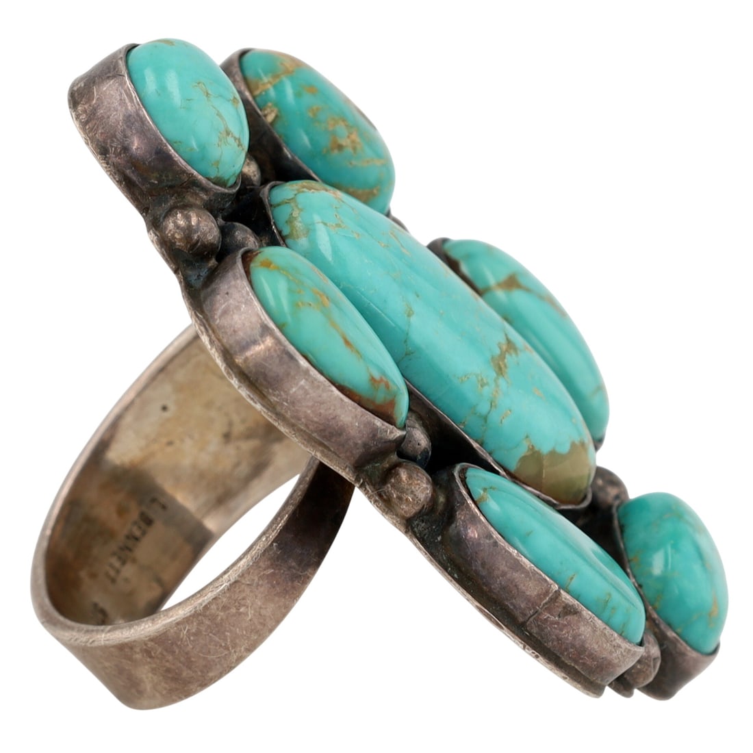 Lee Bennett Navajo Turquoise Cluster Adjustable Ring - 4