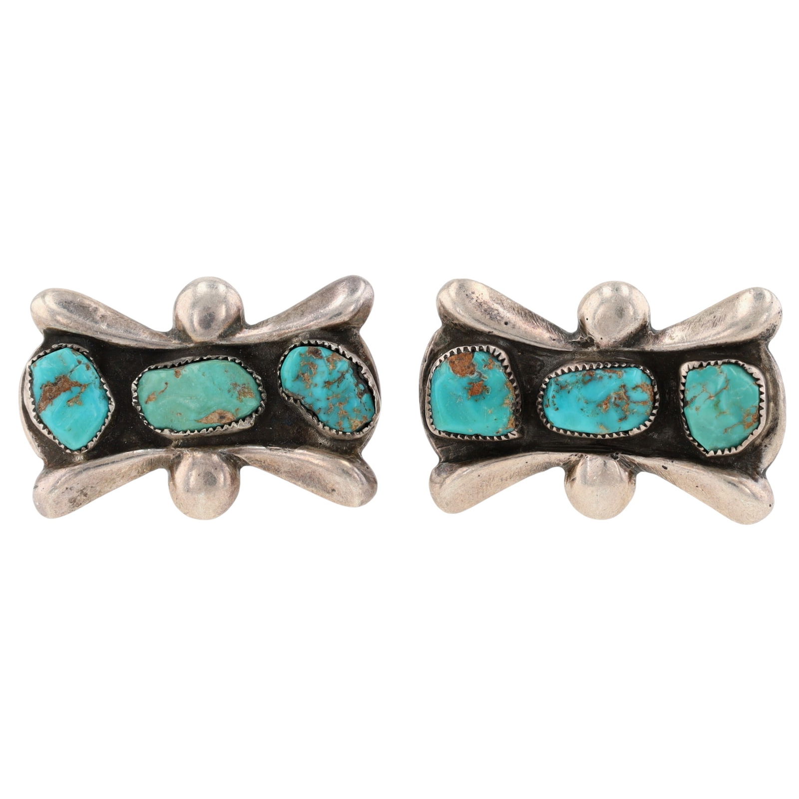 Vintage Navajo Turquoise Cufflinks: Vintage Navajo Sterling Turquoise Cufflinks - 19.2g