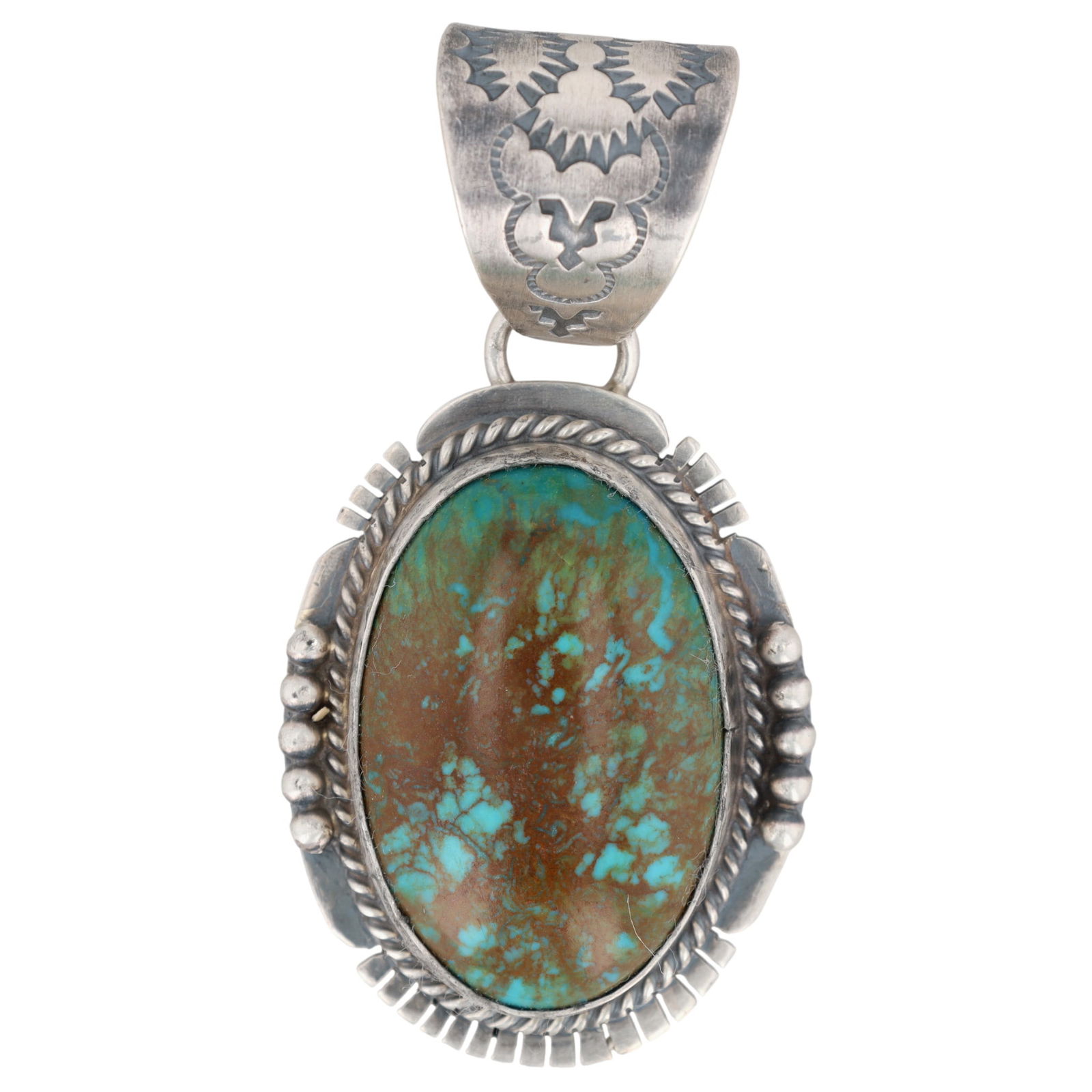 John Nelson Navajo Turquoise Pendant: John Nelson Navajo Sterling Turquoise Pendant - 22.5g