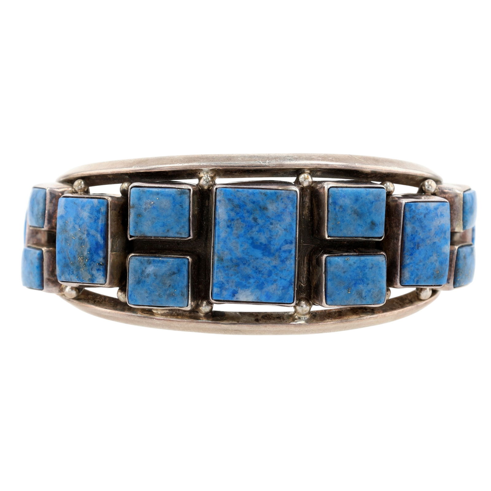 Gary G Sanchez Denim Lapis Lazuli Cluster Cuff Bracelet: Gary G Sanchez Hispanic Native American Sterling and Denim Lapis Lazuli Cluster Cuff Bracelet - 59.1g