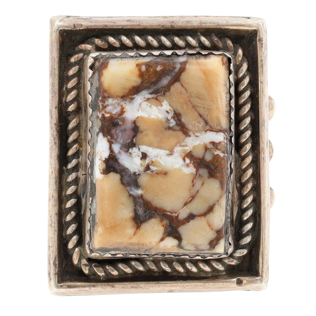 Signed Navajo Jasper Split Shank Ring Sz 10: Signed 'C-' Navajo Sterling Jasper (or possibly Wild Horse Magnesite?) Split Shank Ring Sz 10 - 15.4g