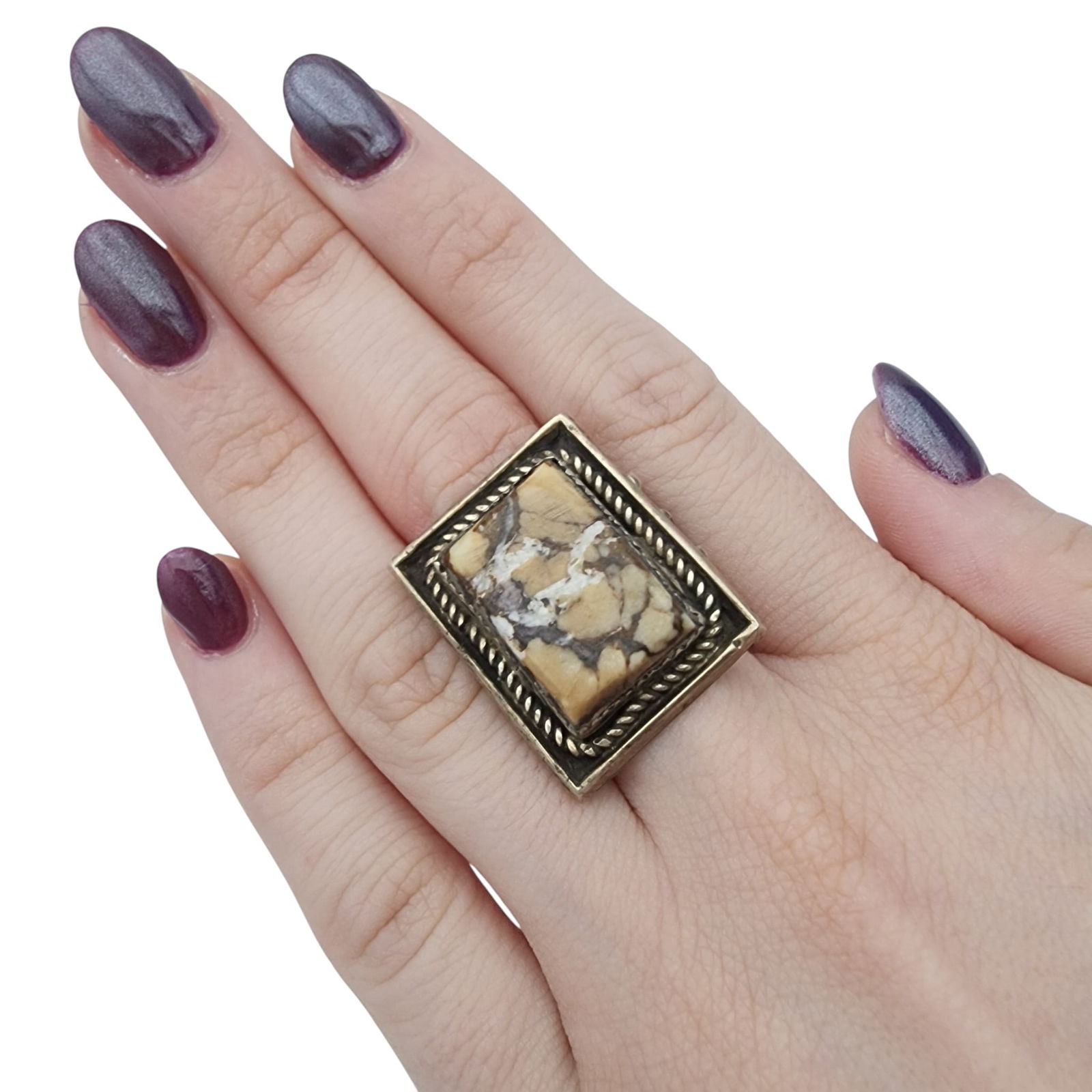 Signed Navajo Jasper Split Shank Ring Sz 10 - 3