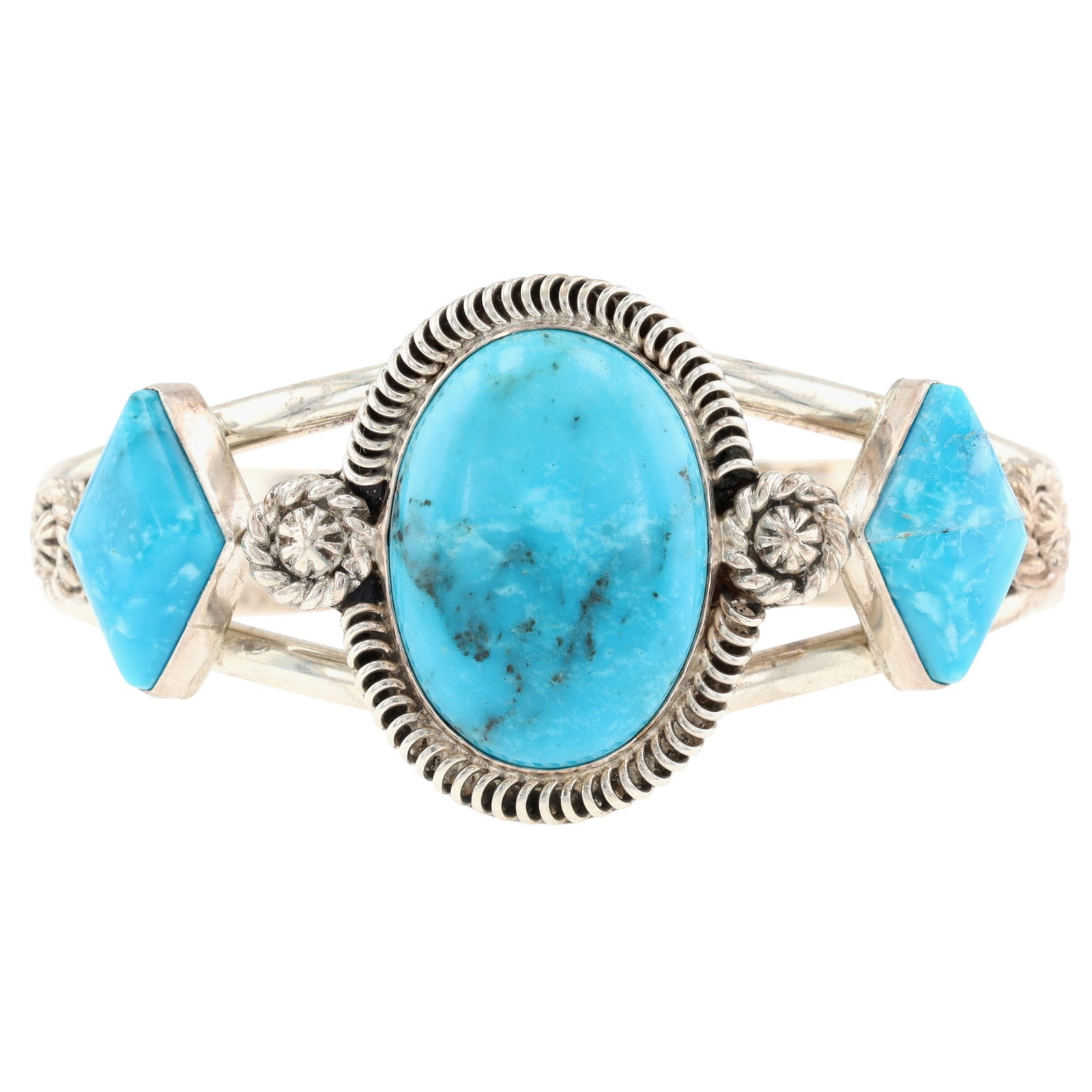 Running Bear Shop Turquoise Cuff Bracelet: Running Bear Shop Sterling Silver Turquoise Cuff Bracelet - 35.2g