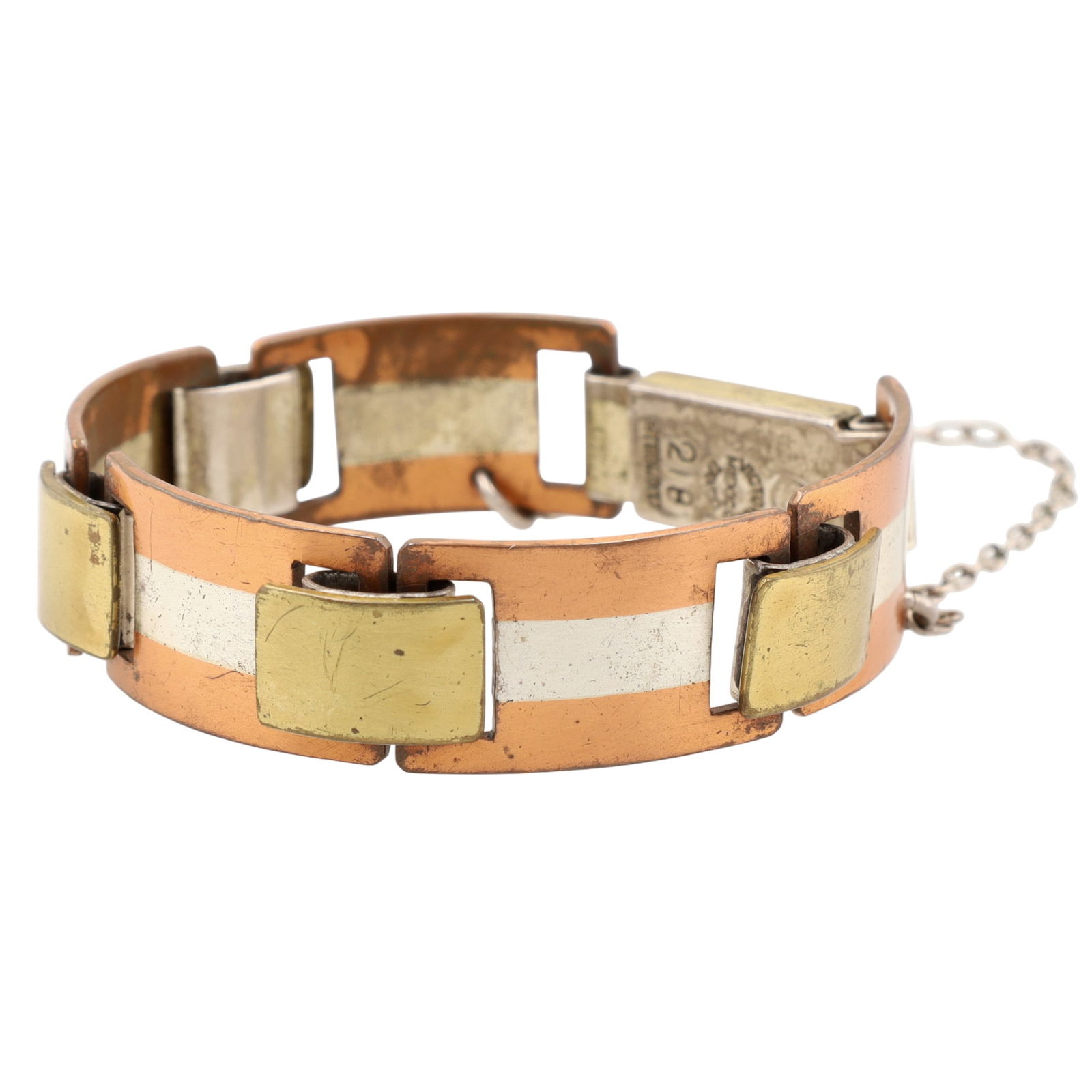Victoria Cony 1950's Taxco Married Metals Art Deco Bracelet: Vintage 1950's Ana Nunez Brilanti aka 'Victoria' for Cony Shop Taxco Married Metals (Copper, Silver, Brass) Art Deco Bracelet - Design #218, Eagle 12 - 52.5g - Note: condition consistent with age and