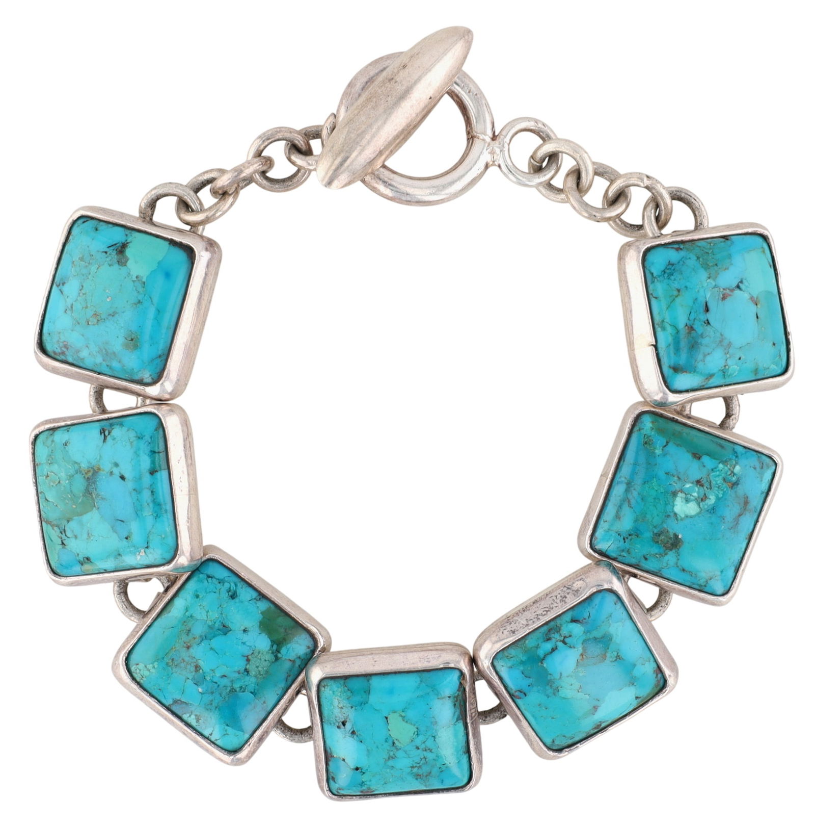 Citlal Castillo Mexico Sterling Turquoise Bracelet: Citlal Castillo Mexico Sterling Turquoise Bracelet - 44.3g
