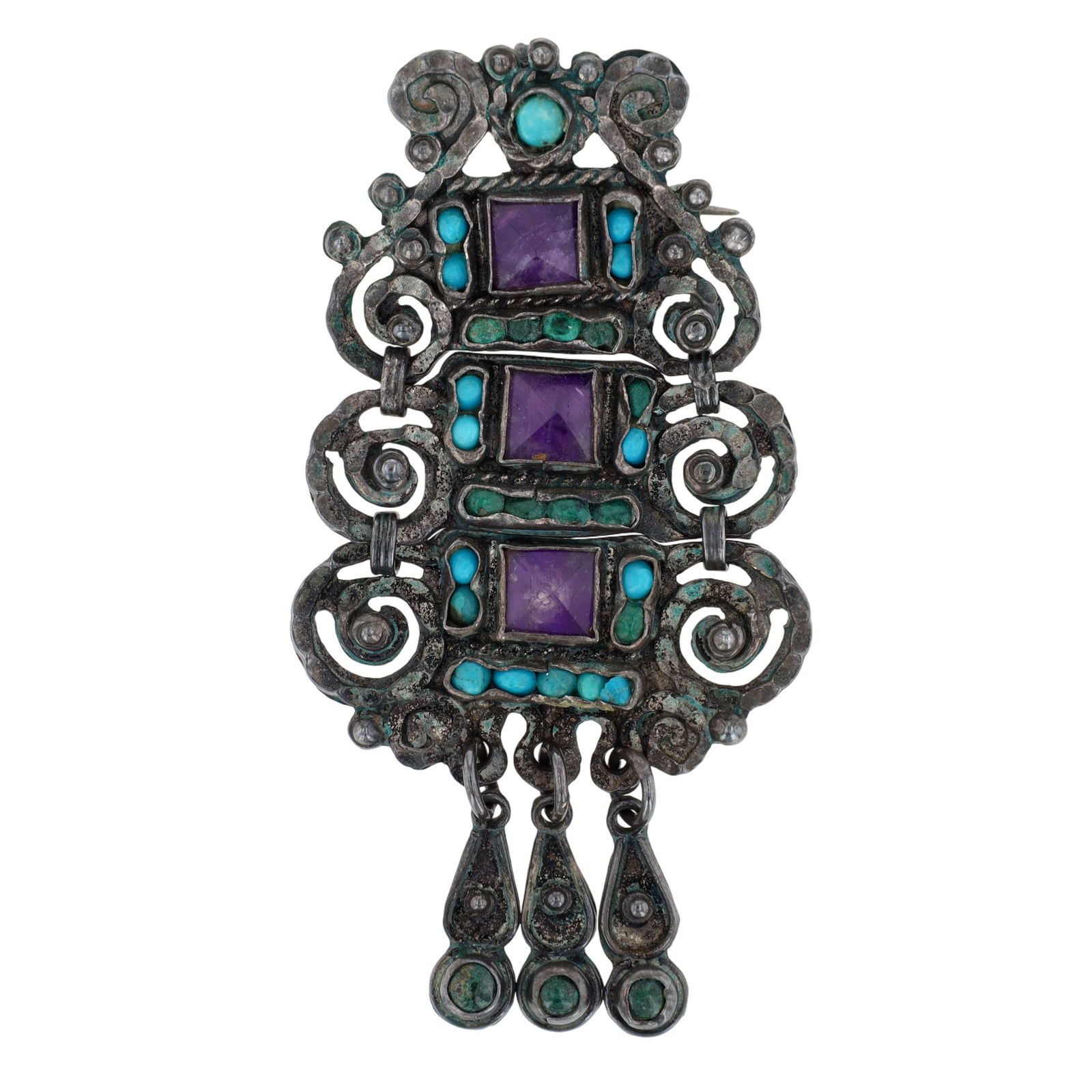 Matilde Poulat MATL Amethyst and Turquoise Dangle Brooch (1 of 4)