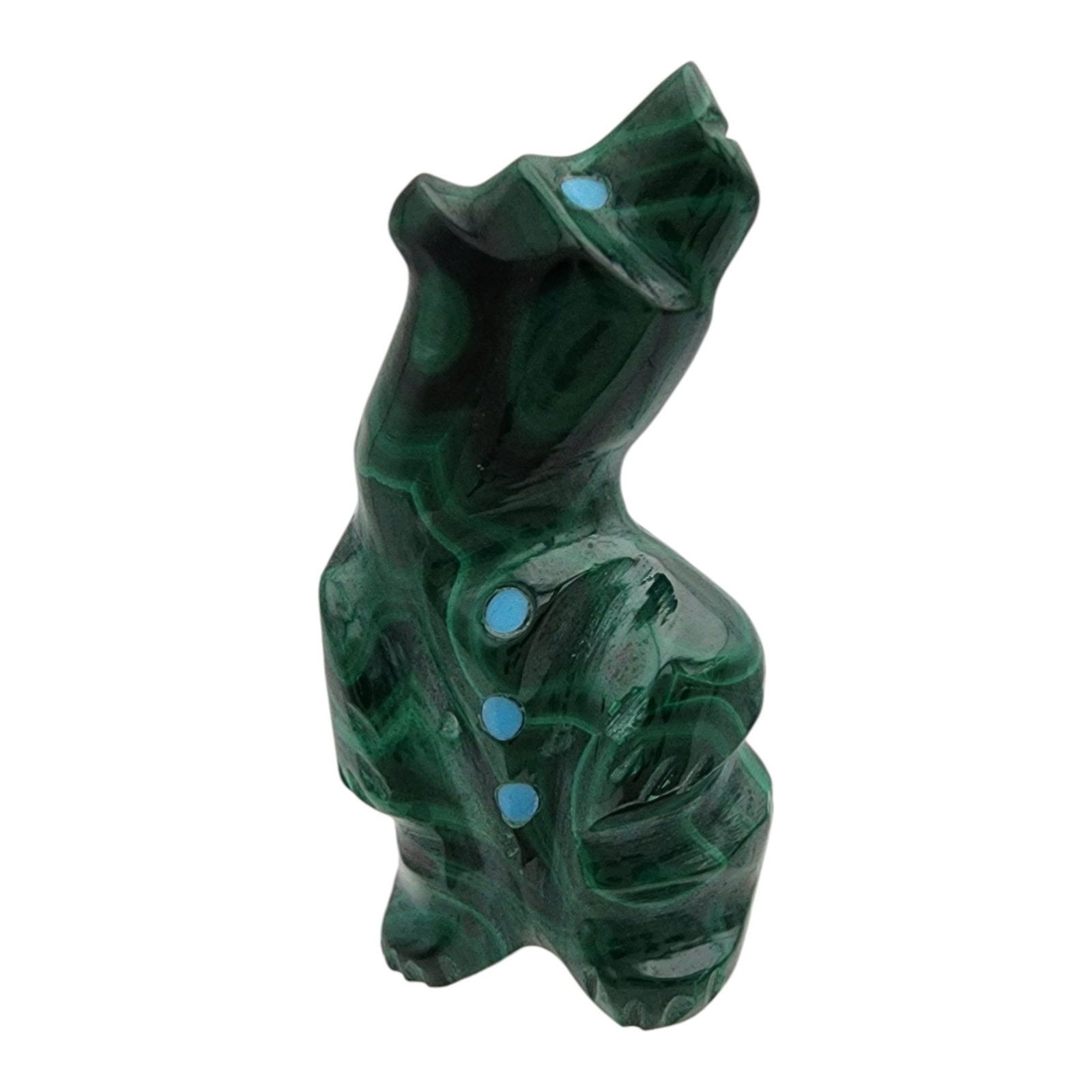 Joseph Quam Zuni Malachite Standing Bear Fetish: Joseph Quam Zuni Malachite Standing Bear Fetish / Approximate Weight: 12g / Approximate measurements: 1.3" x .5" / Note 1: Purchased at Canyon Trading Post in 1995. Comes with copy of the original rec