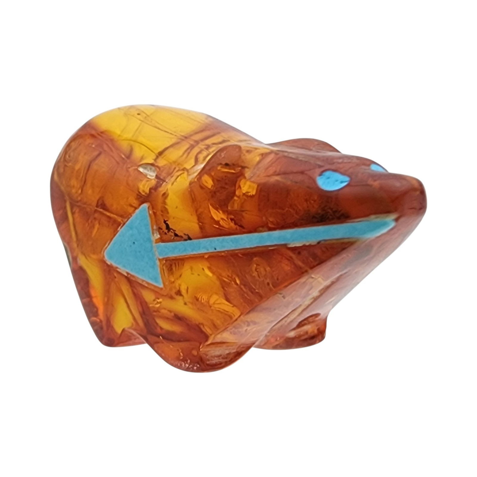 Abby Quam Panteah Zuni Amber and Inlaid Turquoise Heartline Bear Fetish (1 of 7)