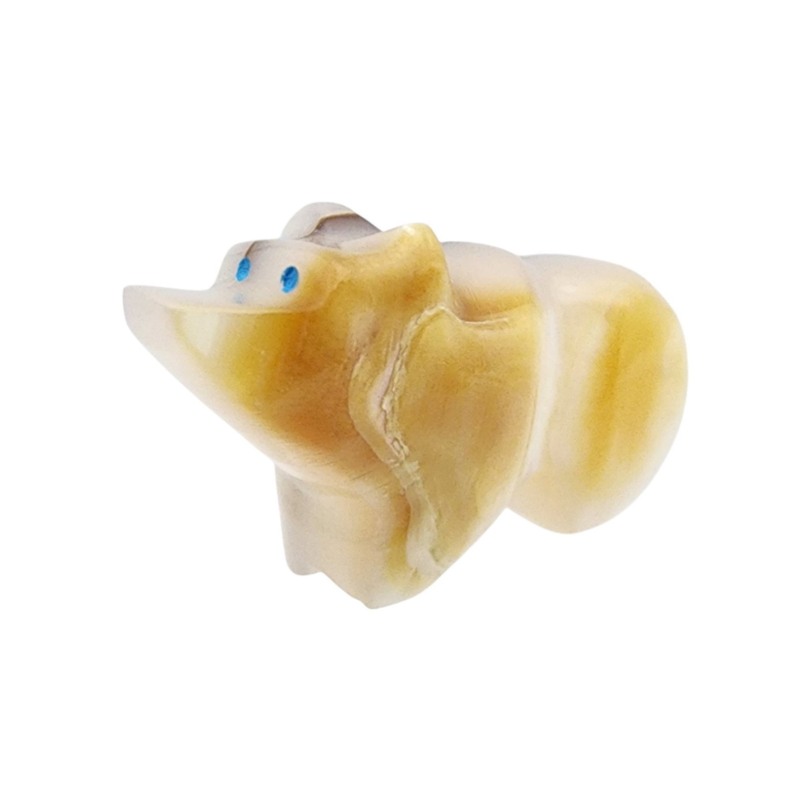 Hubert Quam Zuni Mother of Pearl Bear Fetish: Hubert Quam Zuni Mother of Pearl and Inlaid Turquoise Bear Fetish / Approximate Weight: 3.6g / Approximate measurements: 1" x .3" x .5" / Note 1: Purchased at Canyon Trading Post in 1996. Comes with c