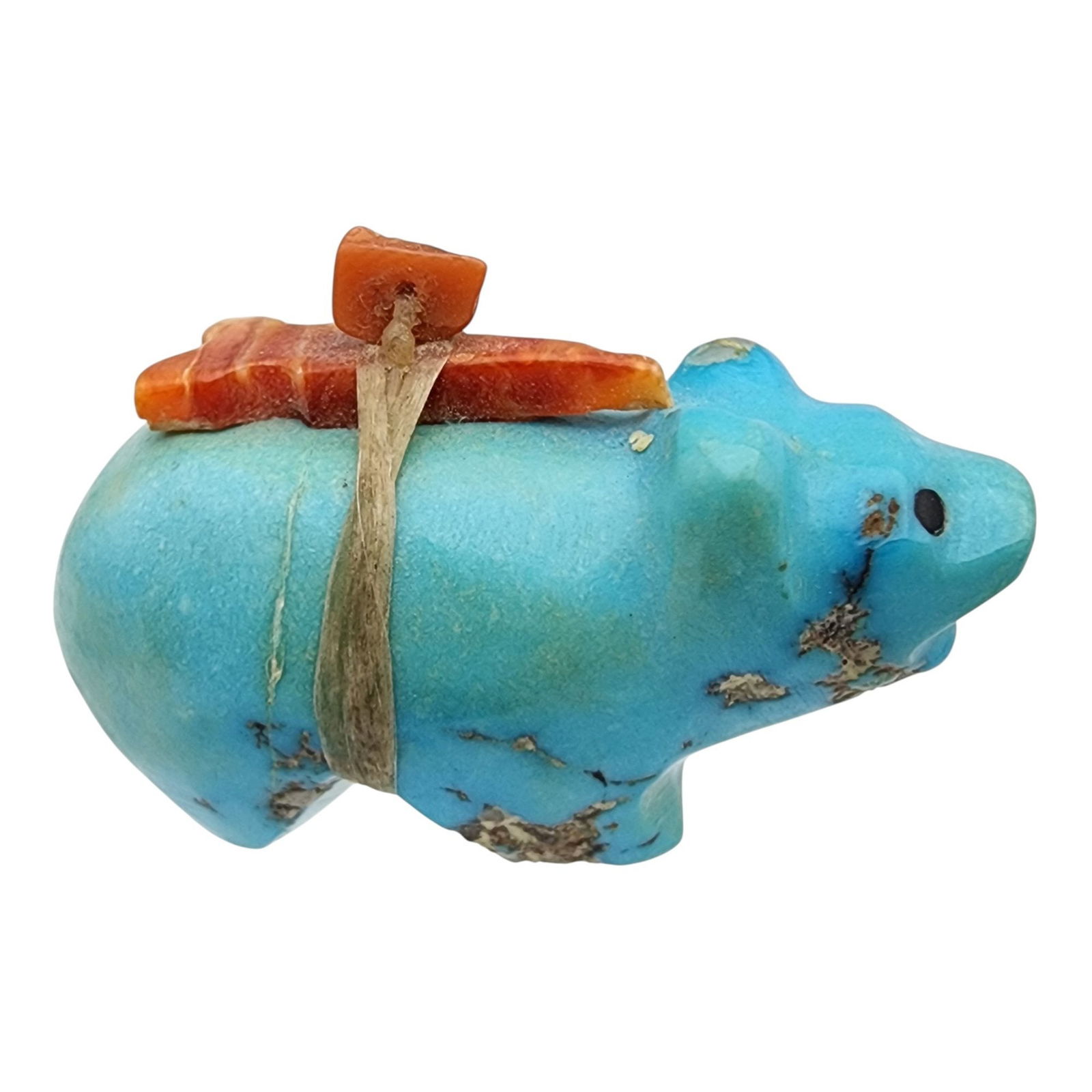 Native American Turquoise and Coral Offering Bear Fetish: Native American Turquoise and Coral Offering Bear Fetish / Approximate Weight: 11g / Approximate measurements: 1.25" x .6" x .7" / This item is part of an estate collection of Native American