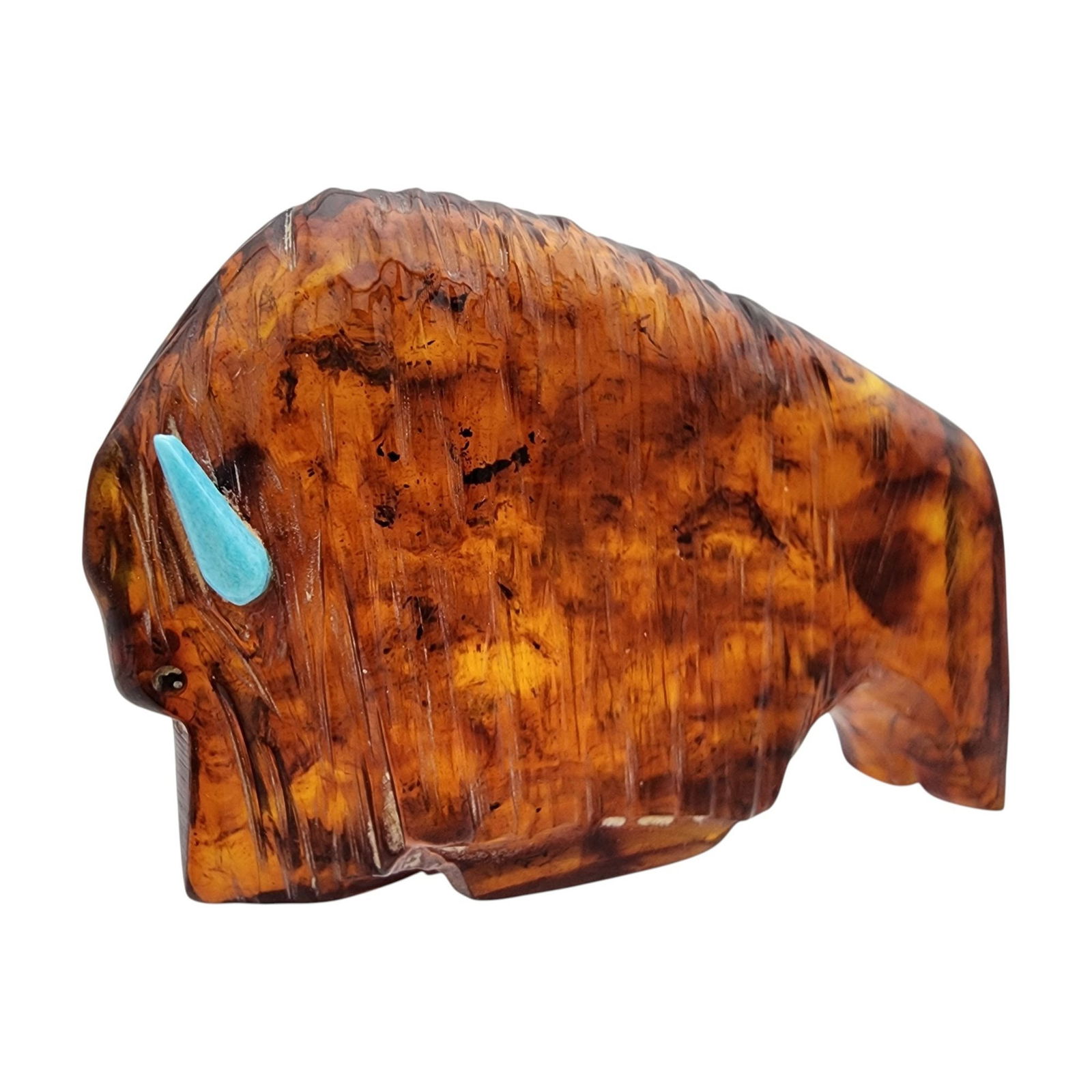 Stewart Quandelacy Zuni Amber and Inlaid Turquoise Buffalo Fetish (1 of 9)