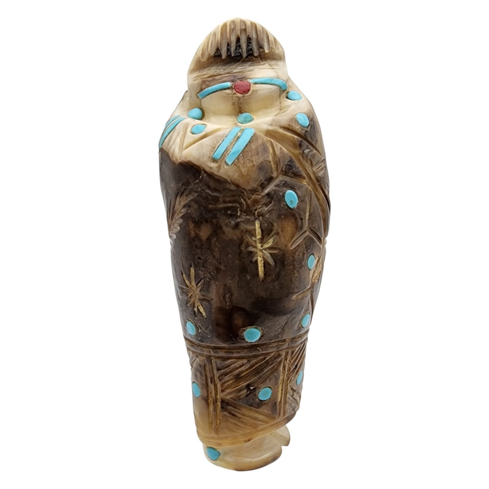 Claudia Peina Zuni Elk Horn Corn Maiden Fetish: Claudia Peina Zuni Elk Horn and Inlaid Turquoise Corn Maiden Fetish / Approximate Weight: 10g / Approximate measurements: 1.6" x .6" / Note 1: Purchased at Canyon Trading Post in 1994. Comes with copy