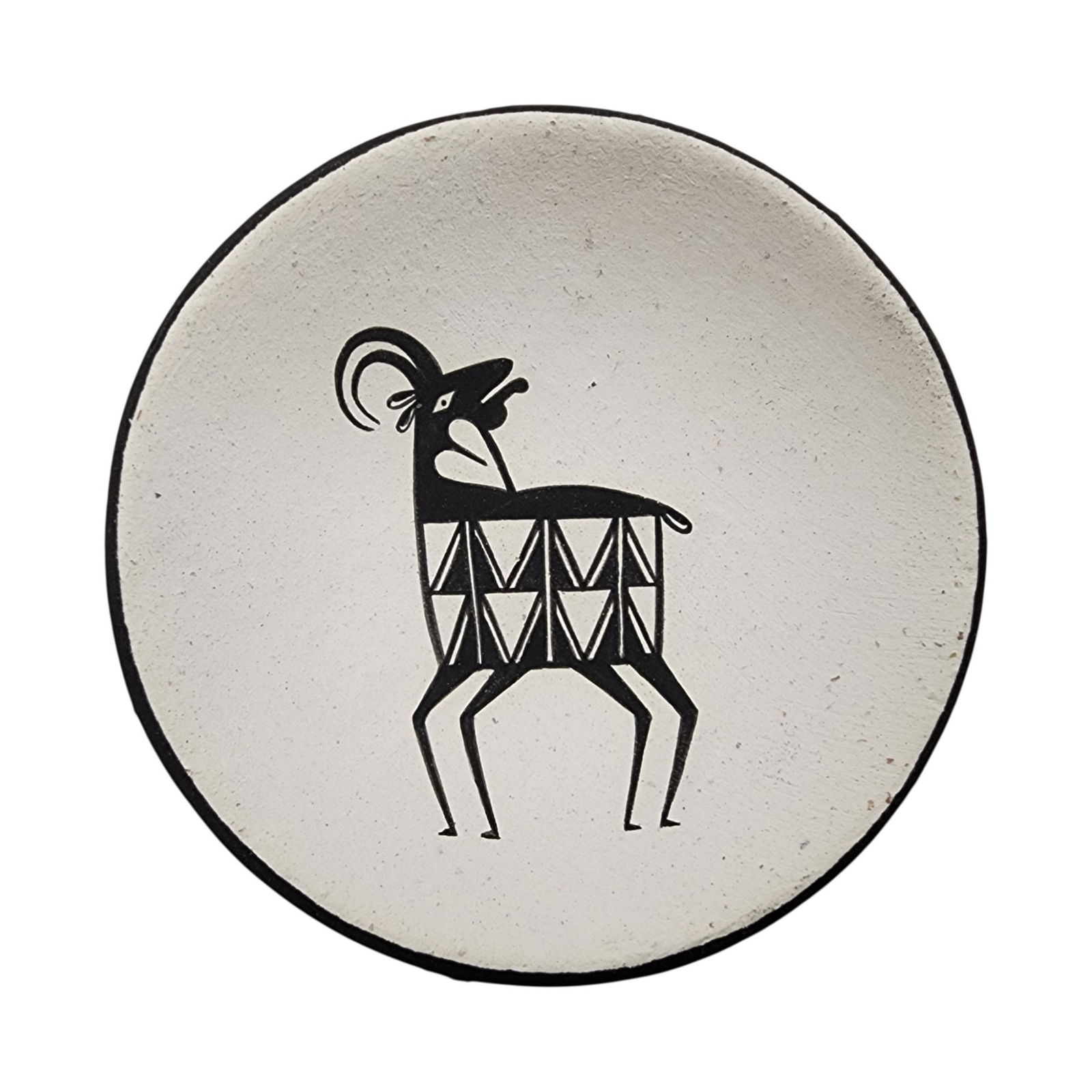 Dean Reano Acoma Pueblo Miniature Mimbres Pottery Dish: Dean Reano Acoma Pueblo Miniature Mimbres Native American Pottery Dish / 10g / Approx. .5"h x 2"d / This item is part of an estate collection of Native American fetishes, pottery, baskets, and rugs