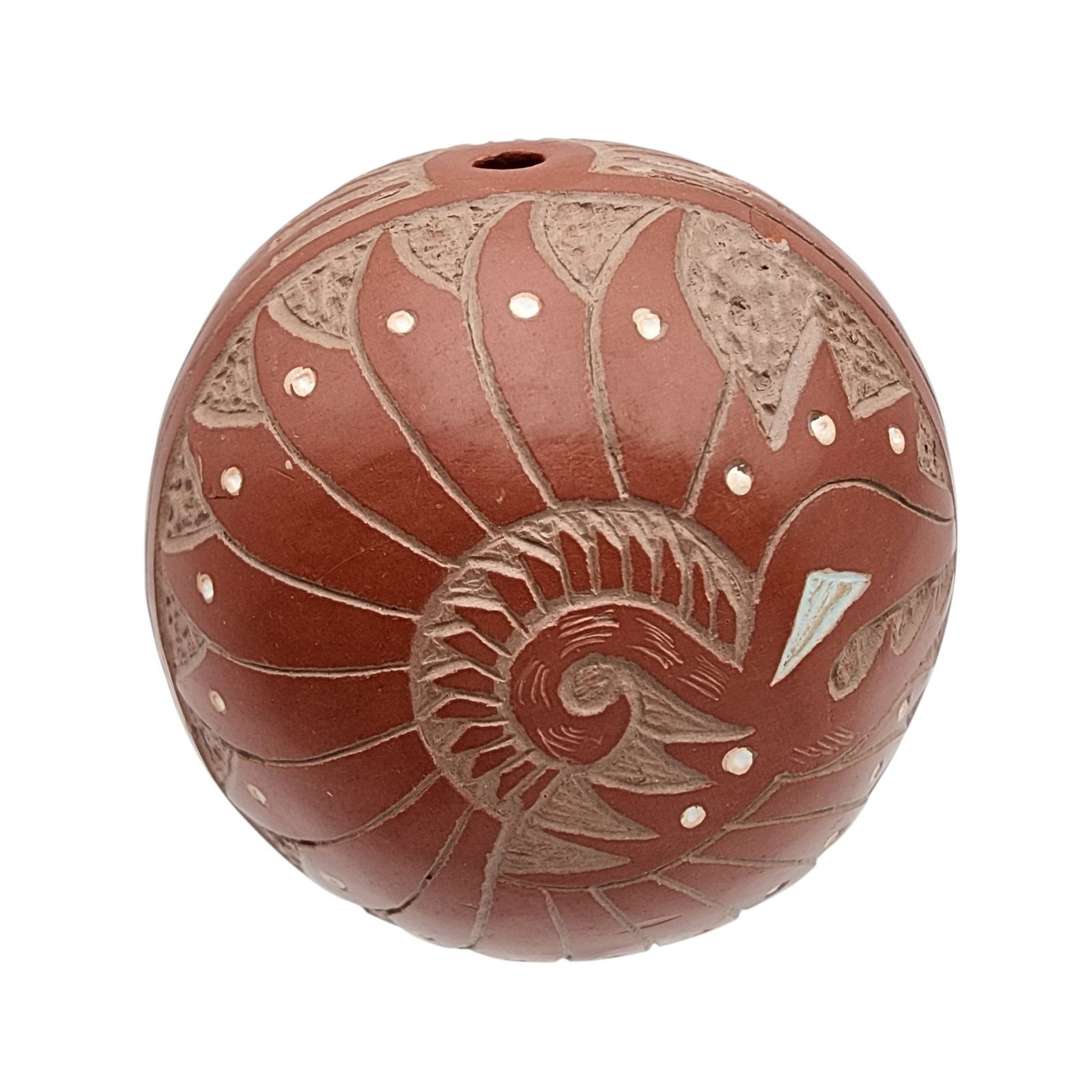 Sasha Bluesky Navajo Carved Clay Seed Pot: Sasha Bluesky Navajo Native American Carved Clay Seed Pot / 65g / 2" x 2.1" / This item is part of an estate collection of Native American fetishes, pottery, baskets, and rugs acquired by a collector