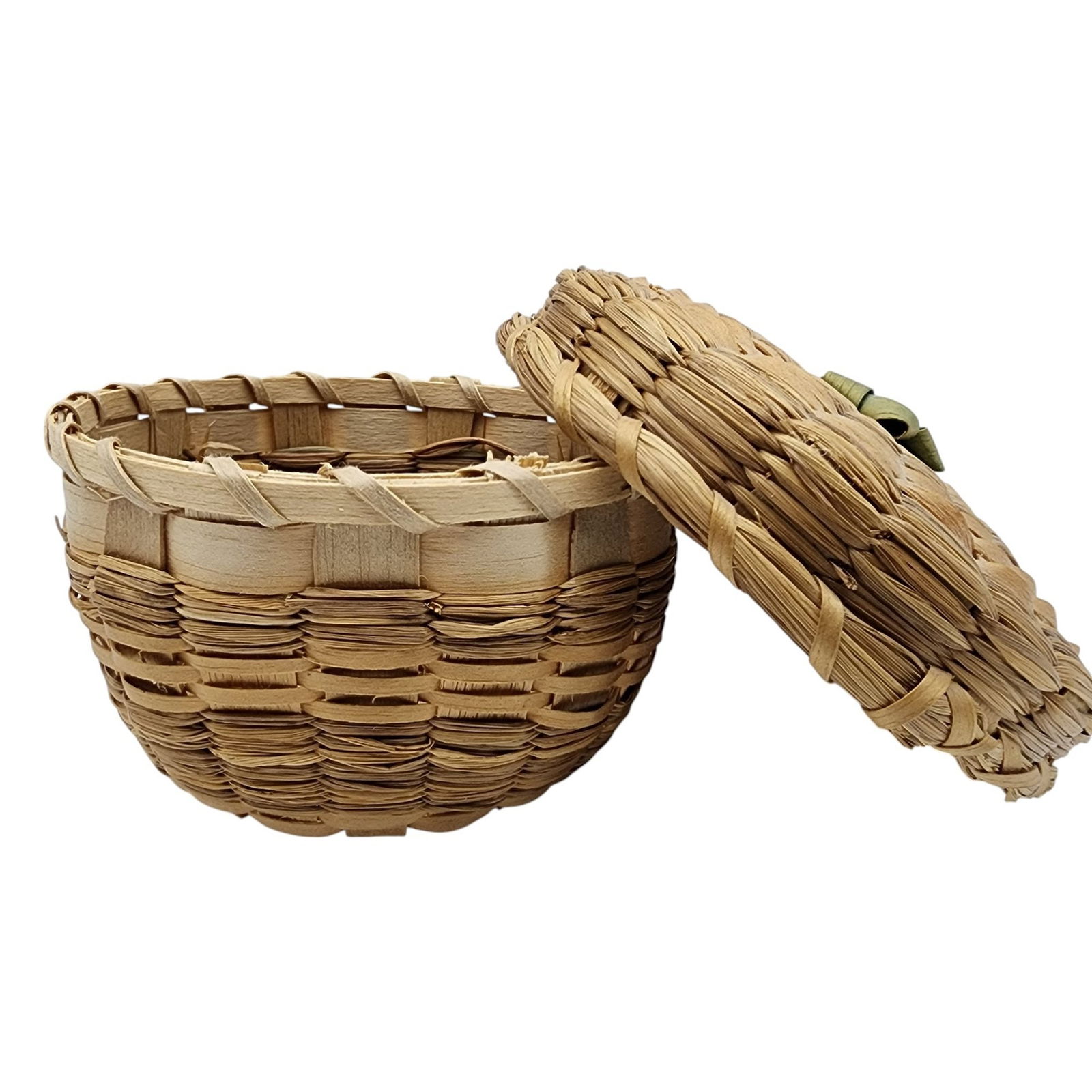 Native American Lidded Basket: Native American Lidded Basket / 22g / 2.3"h x 3.6"d / This item is part of an estate collection of Native American fetishes, pottery, baskets, and rugs acquired by a collector who traveled throughout