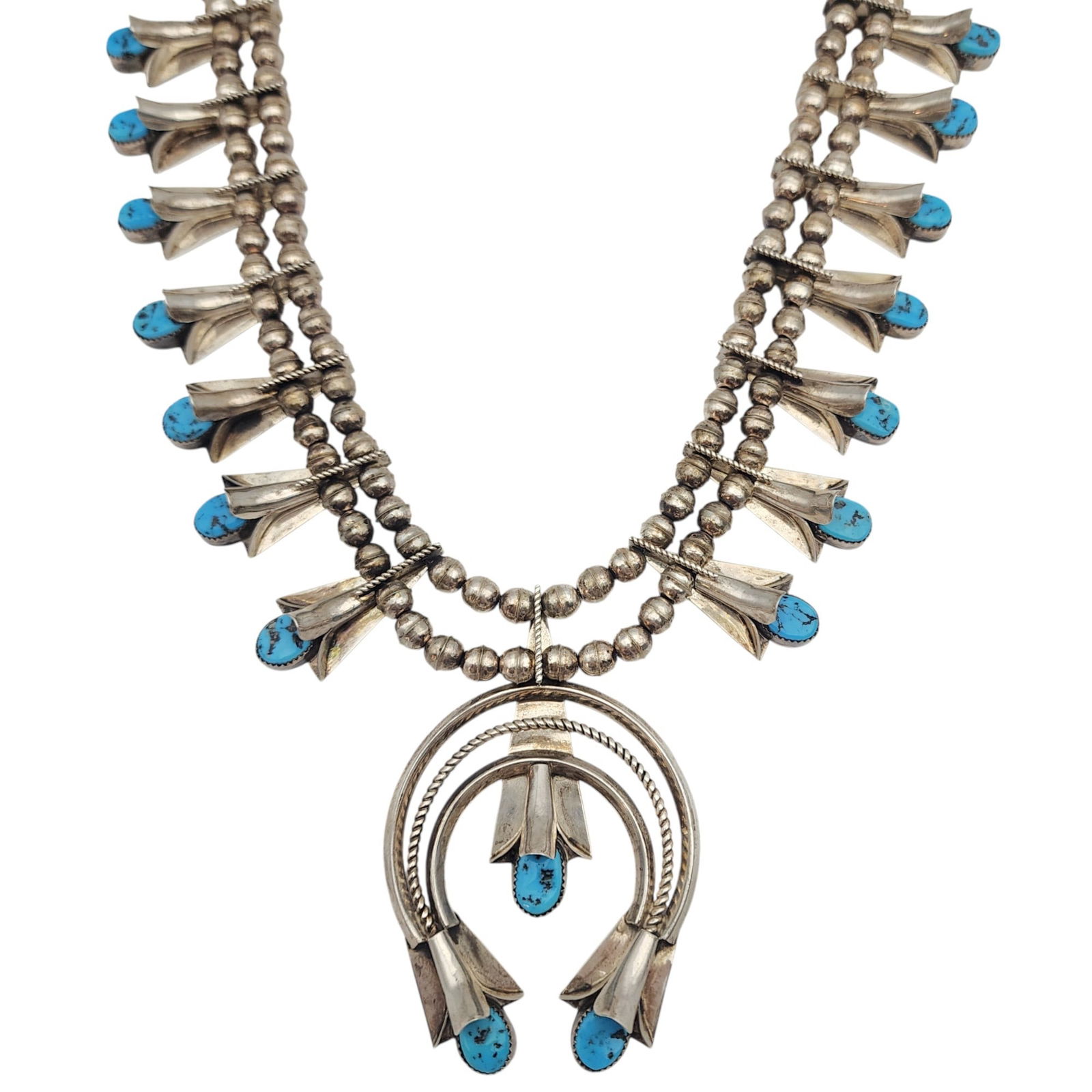 Frank Yazzie Navajo Sterling Turquoise Squash Blossom Necklace (1 of 7)