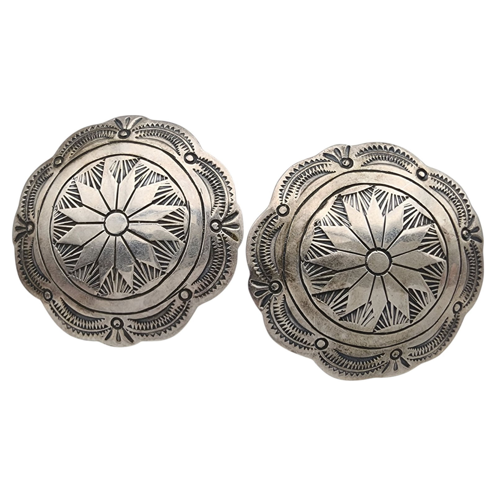 Vintage Navajo Sterling Stamped Concho Earrings (1 of 3)
