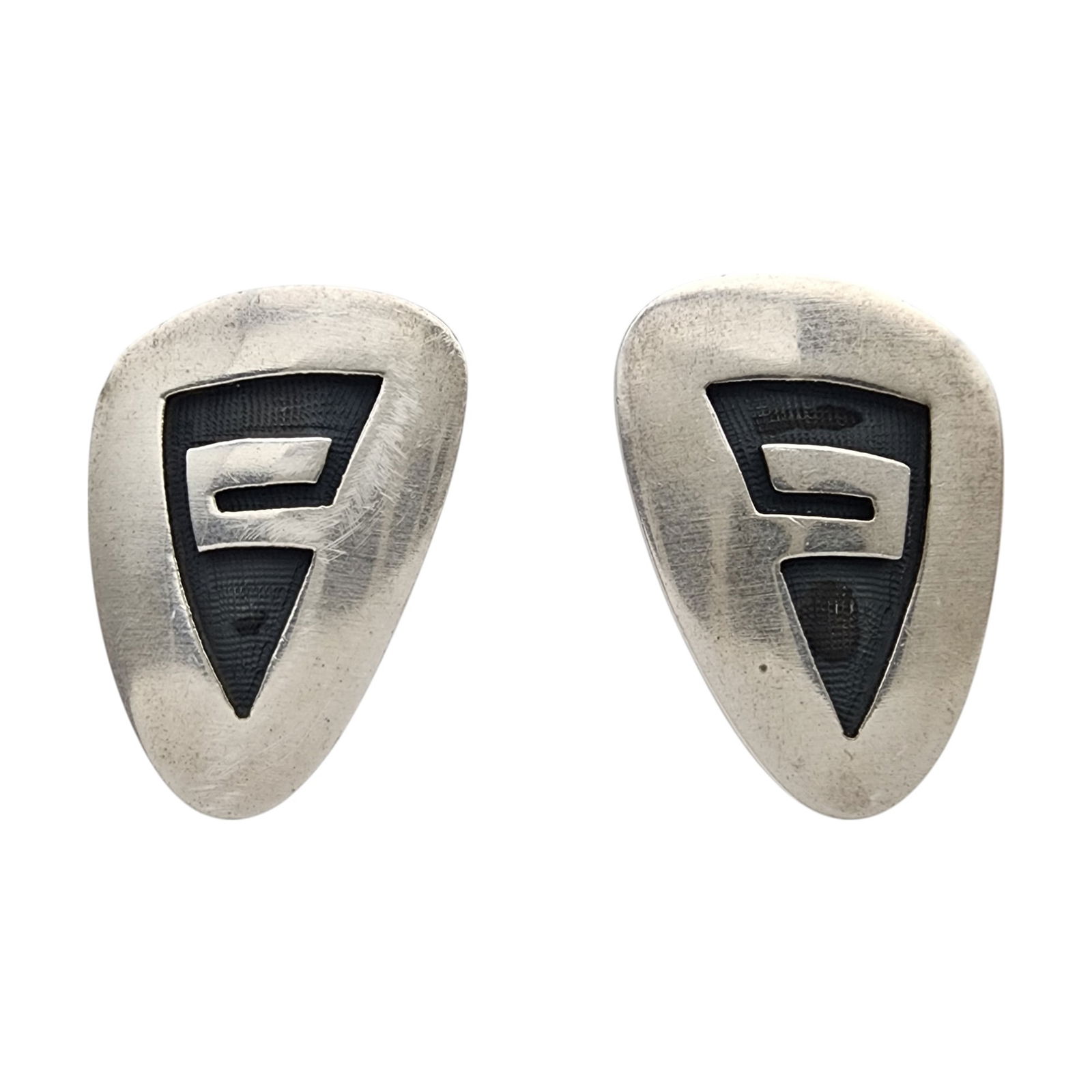 Riley Polequaptewa Hopi Sterling Overlay Earrings: Riley Polequaptewa Hopi Sterling Overlay Earrings | 7.1g