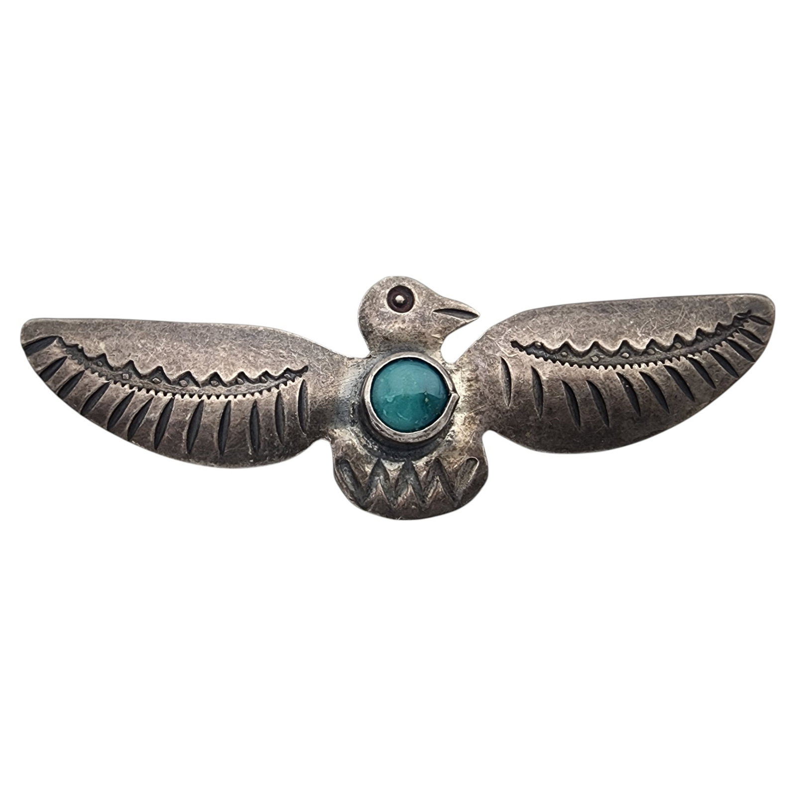 Vintage Navajo Sterling Turquoise Thunderbird Brooch (1 of 3)