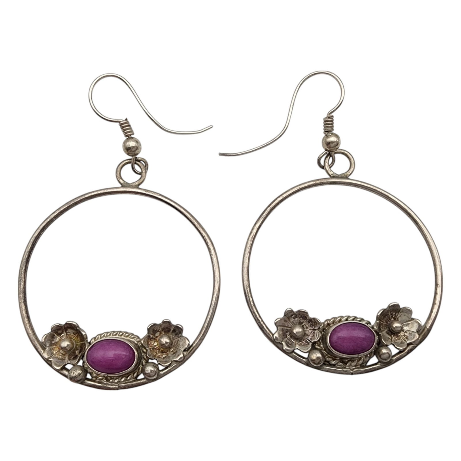 Herbert Platero Navajo Sterling Ruby Hoop Earrings (1 of 4)
