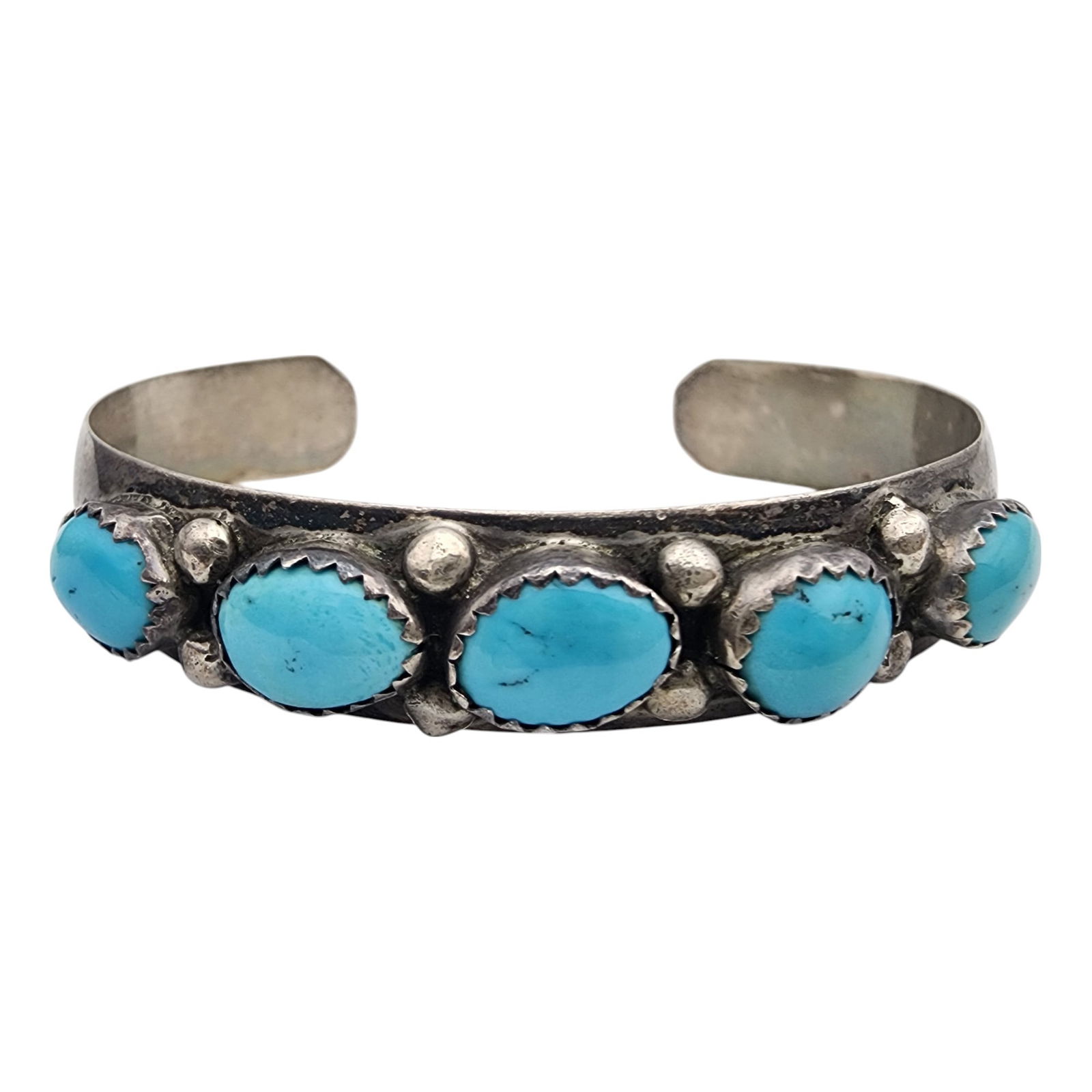 Signed Navajo Sterling Turquoise Cuff Bracelet: Signed CH or EH Vintage Navajo Sterling Turquoise Cuff Bracelet | 20.3g
