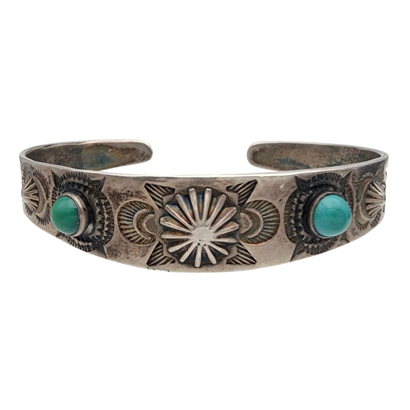 Fred Harvey Era Navajo Sterling Turquoise Cuff Bracelet: Fred Harvey Era Navajo Sterling Turquoise Cuff Bracelet | 16.3g