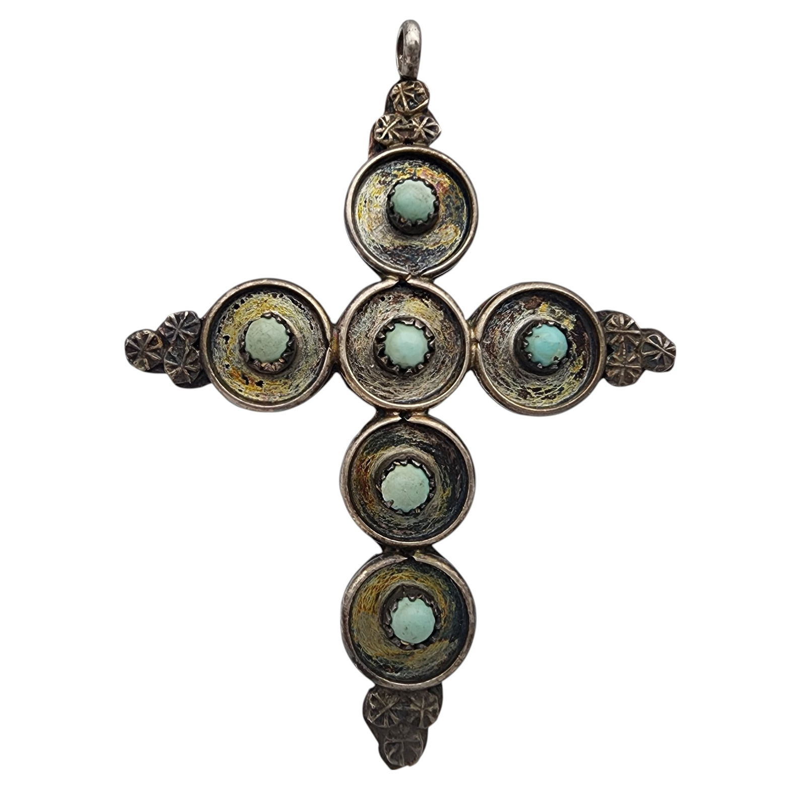 Vintage Zuni Sterling Turquoise Snake Eye Cross Pendant: Vintage Zuni Sterling Turquoise Snake Eye Cross Pendant | 7.6g