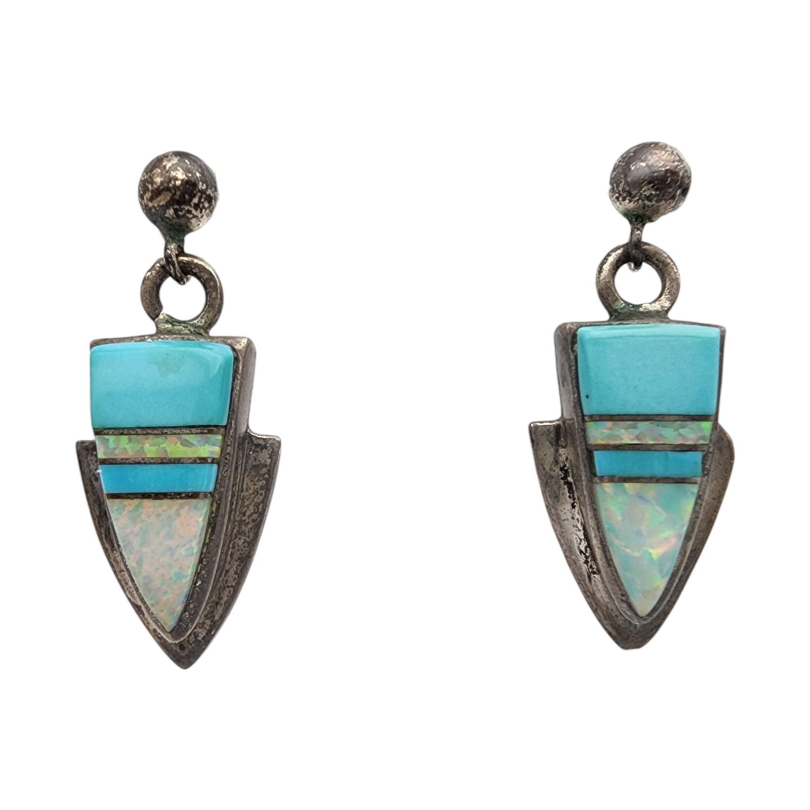 Ervin Hoskie Navajo Sterling Multistone Inlay Earrings (1 of 4)
