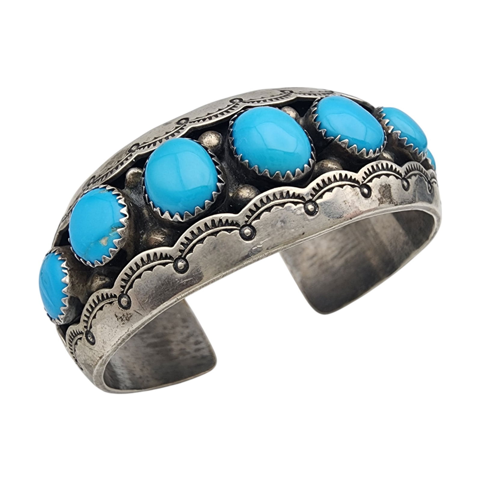 Ella Cowboy Navajo Sterling Turquoise Shadow Box Cuff Bracelet: Ella Cowboy Navajo Sterling Turquoise Shadow Box Cuff Bracelet | 34.8g