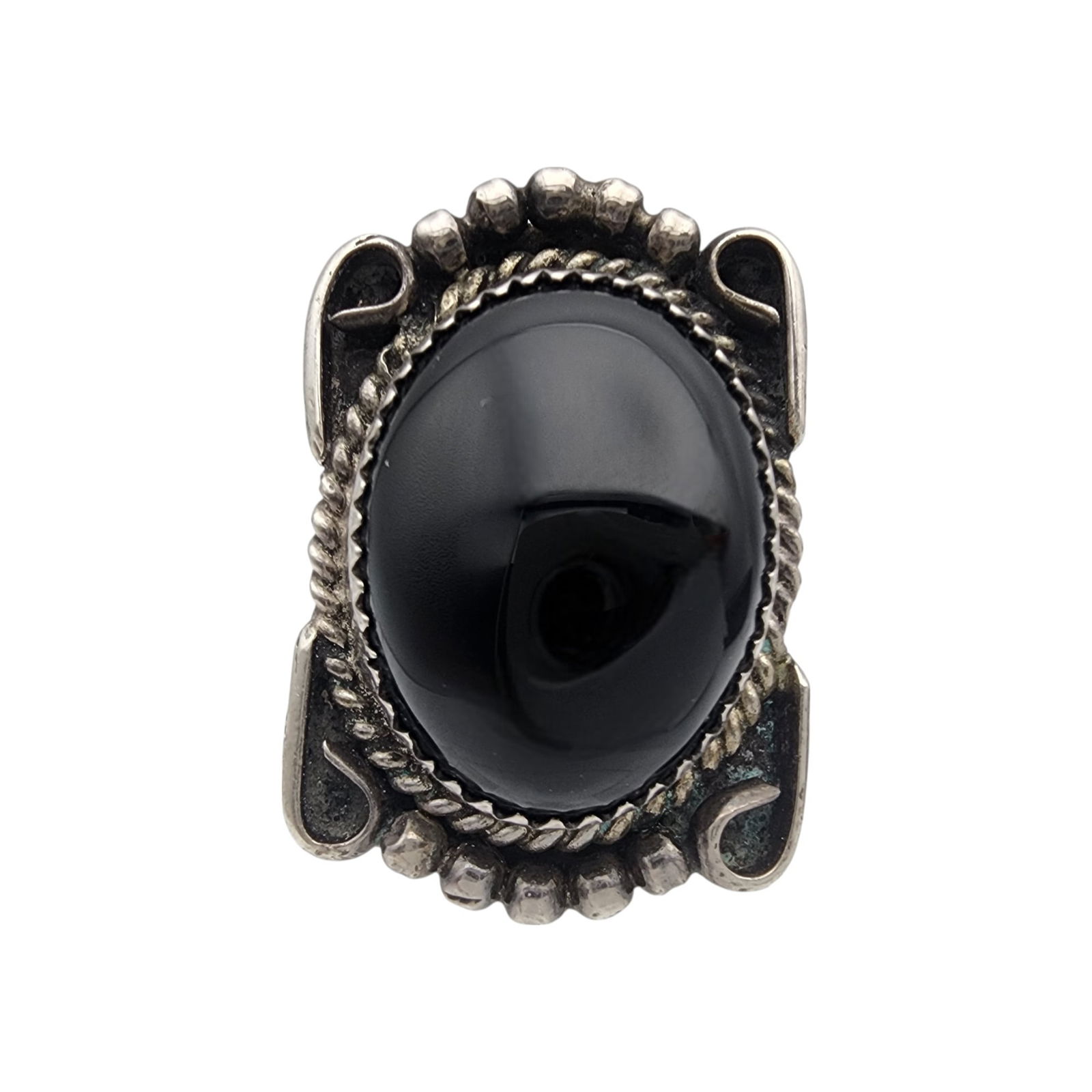 Signed Navajo Sterling Onyx Ring Sz 6.5: Signed JMD Navajo Sterling Onyx Ring Sz 6.5 | 11.3g