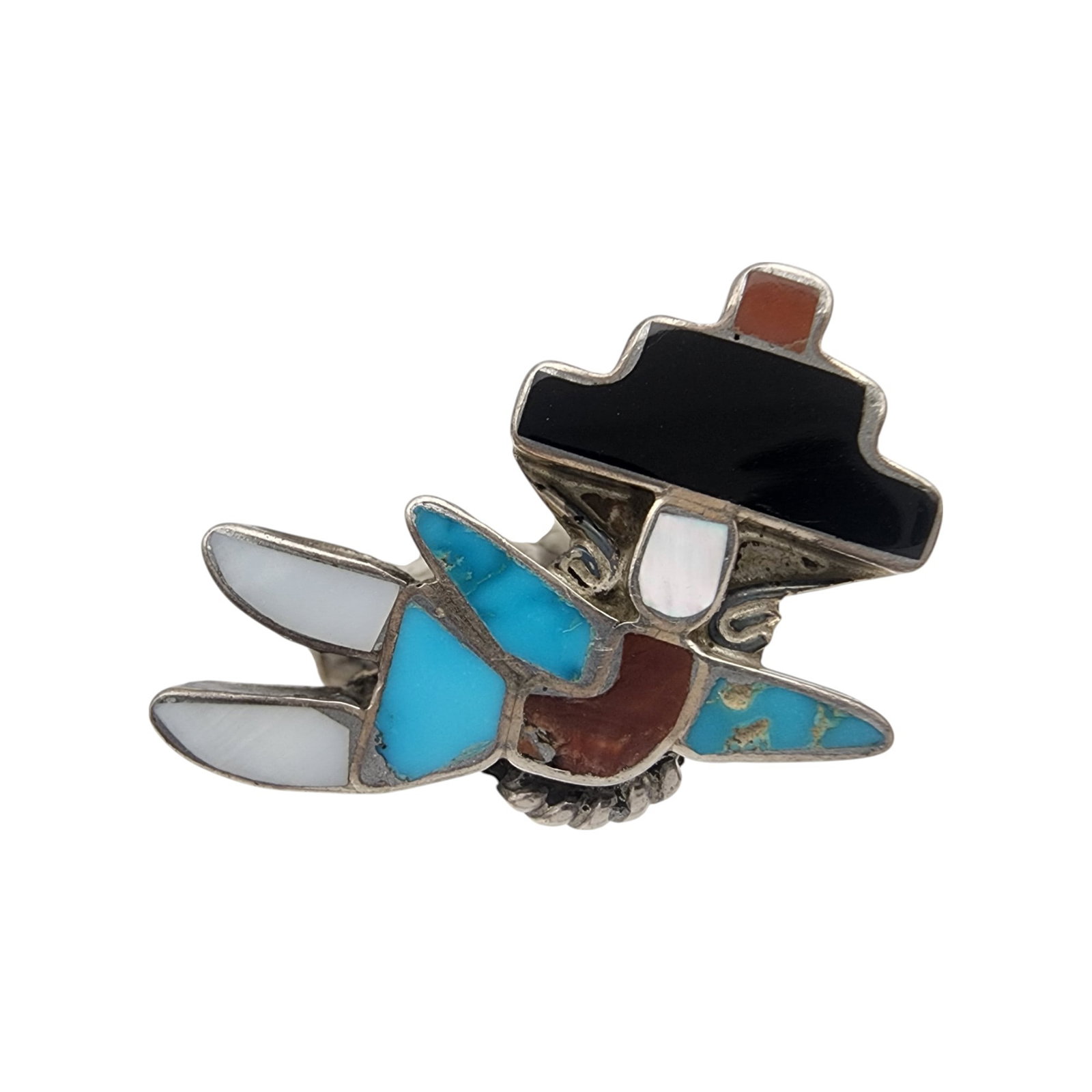 Vintage Zuni Sterling Multistone Inlay Rainbow Man Brooch: Vintage Zuni Sterling Multistone Inlay Rainbow Man Brooch | 2.5g