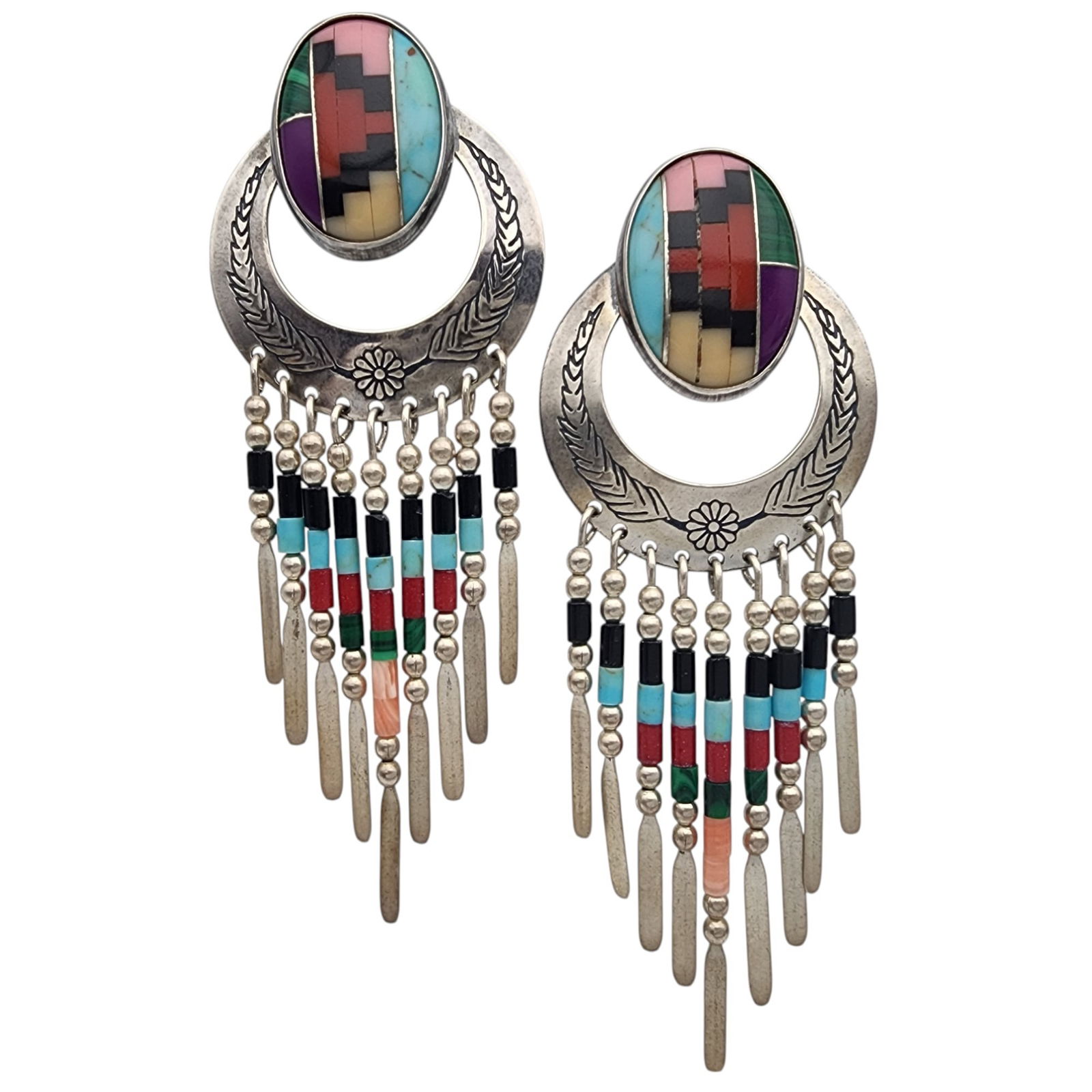 Quoc Trading Sterling Multistone Inlay Dangle Earrings (1 of 4)