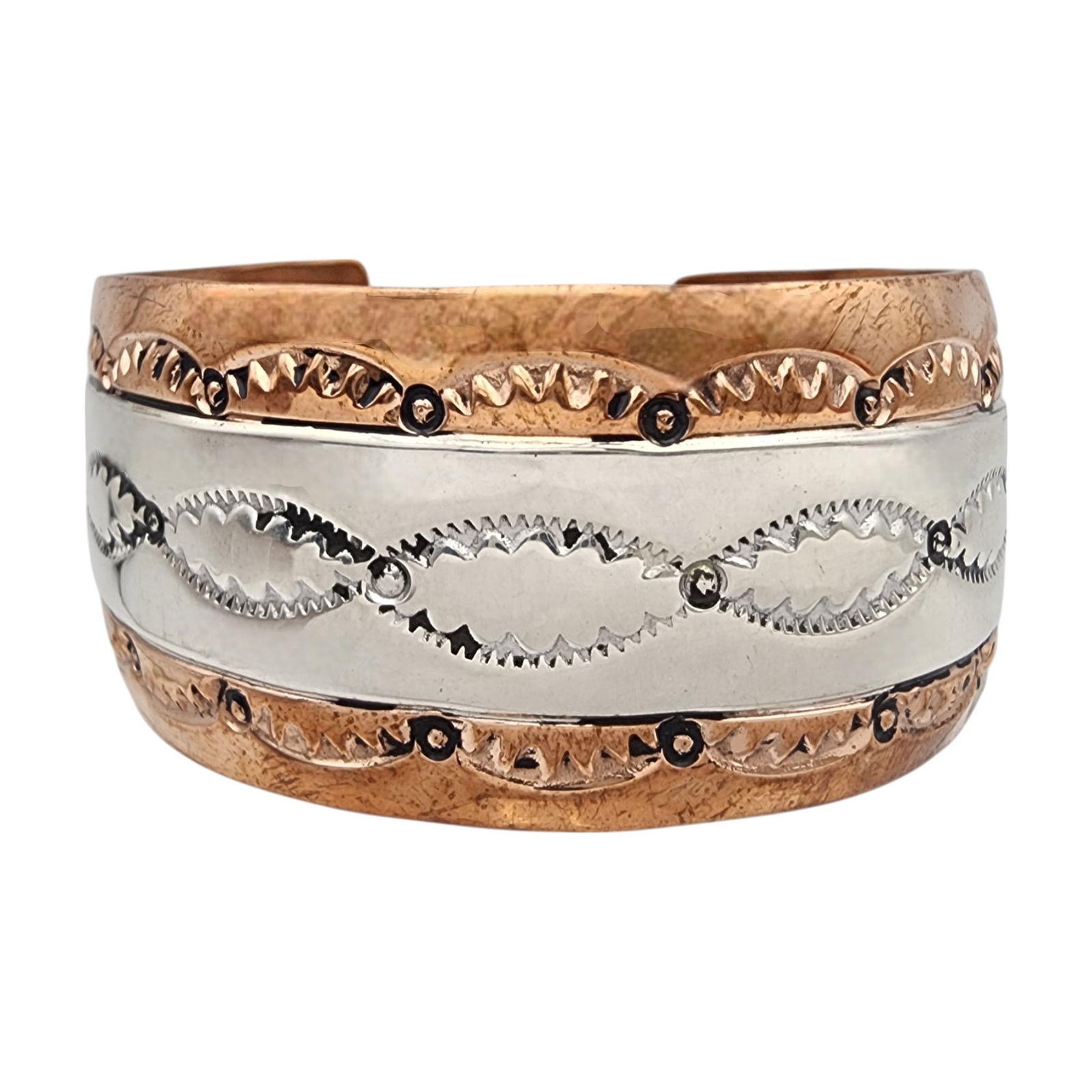 Charlene & Robert Little Navajo Sterling Copper Stamped Cuff Bracelet (1 of 8)