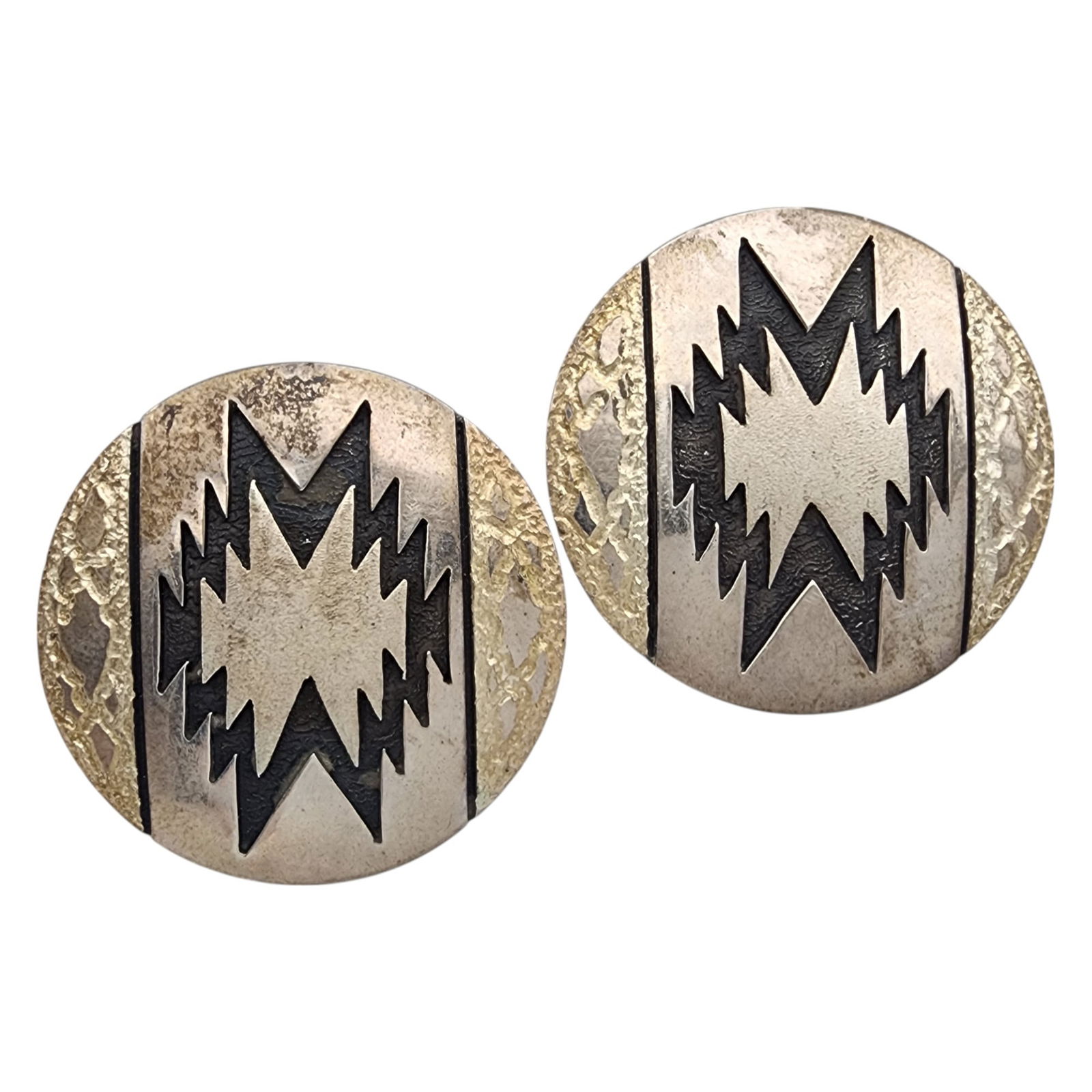 Alton Bedonie Navajo Sterling Textured Overlay Earrings: Alton Bedonie Navajo Sterling Textured Overlay Earrings | 10.1g