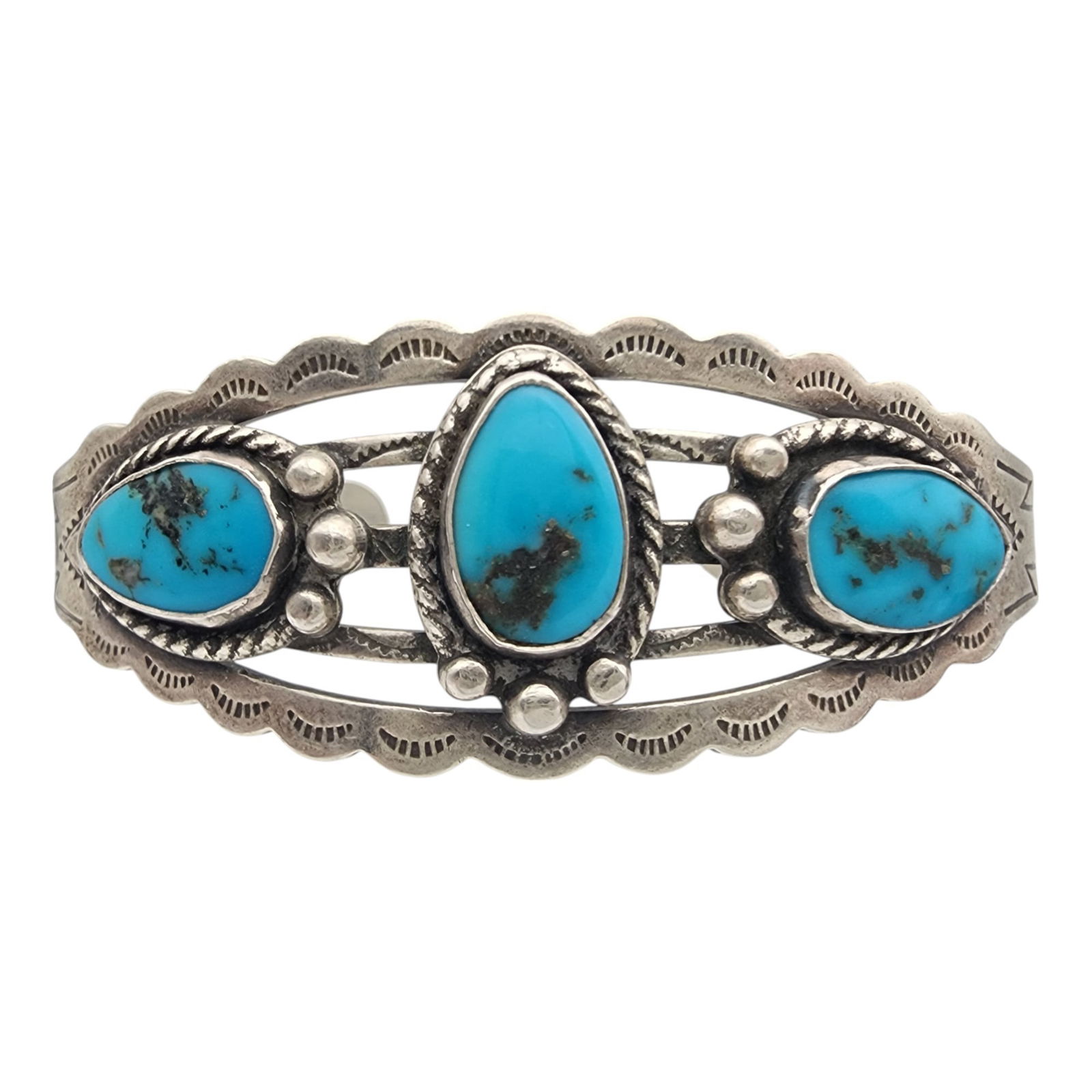 Fred Harvey Era Navajo Sterling Turquoise Cuff Bracelet: Fred Harvey Era Navajo Sterling Turquoise Cuff Bracelet | 21.2g