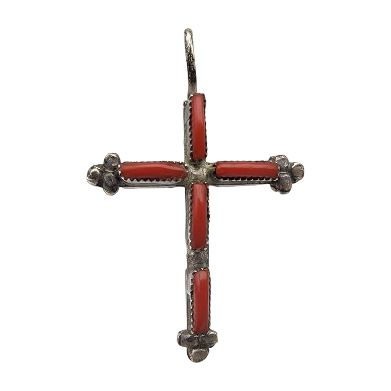 Vintage Zuni Sterling Reversible Turquoise Coral Cross Pendant: Vintage Zuni Sterling Reversible Turquoise Coral Cross Pendant | 2.4g