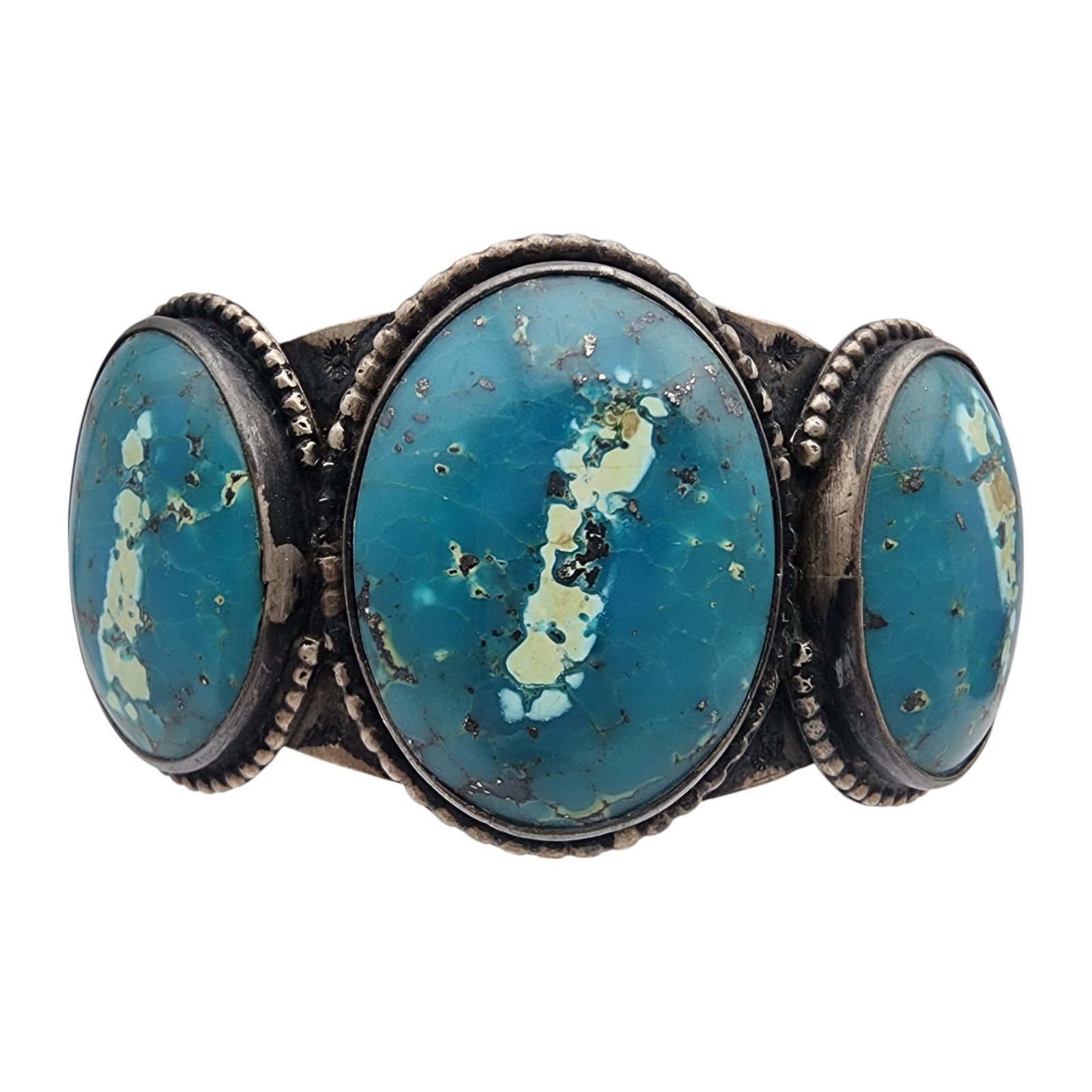 Vintage Navajo Sterling Turquoise Stamped Cuff Bracelet (1 of 11)