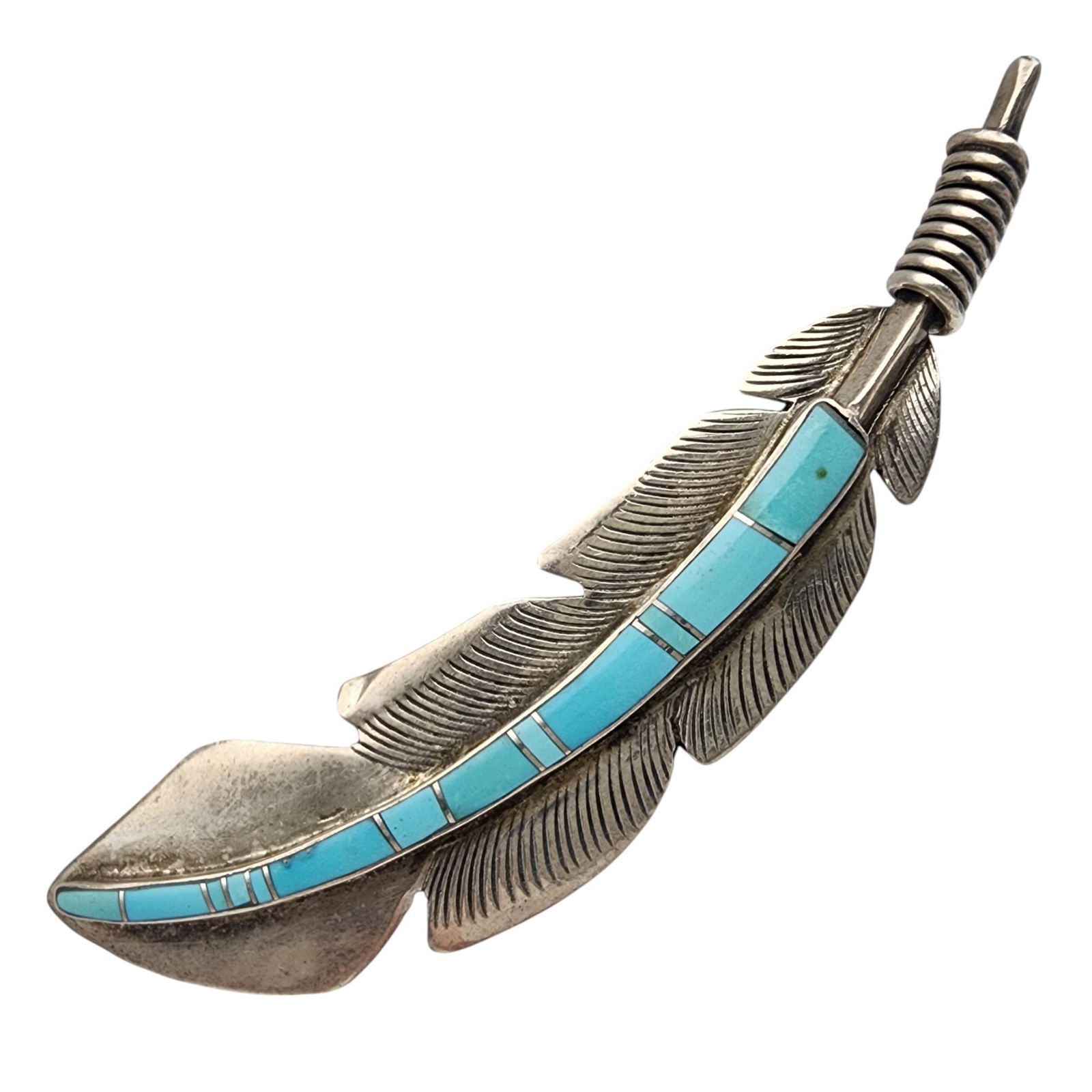 Bernadette Eustace Zuni/Cochiti Sterling Turquoise Inlay Feather Pendant Brooch (1 of 5)