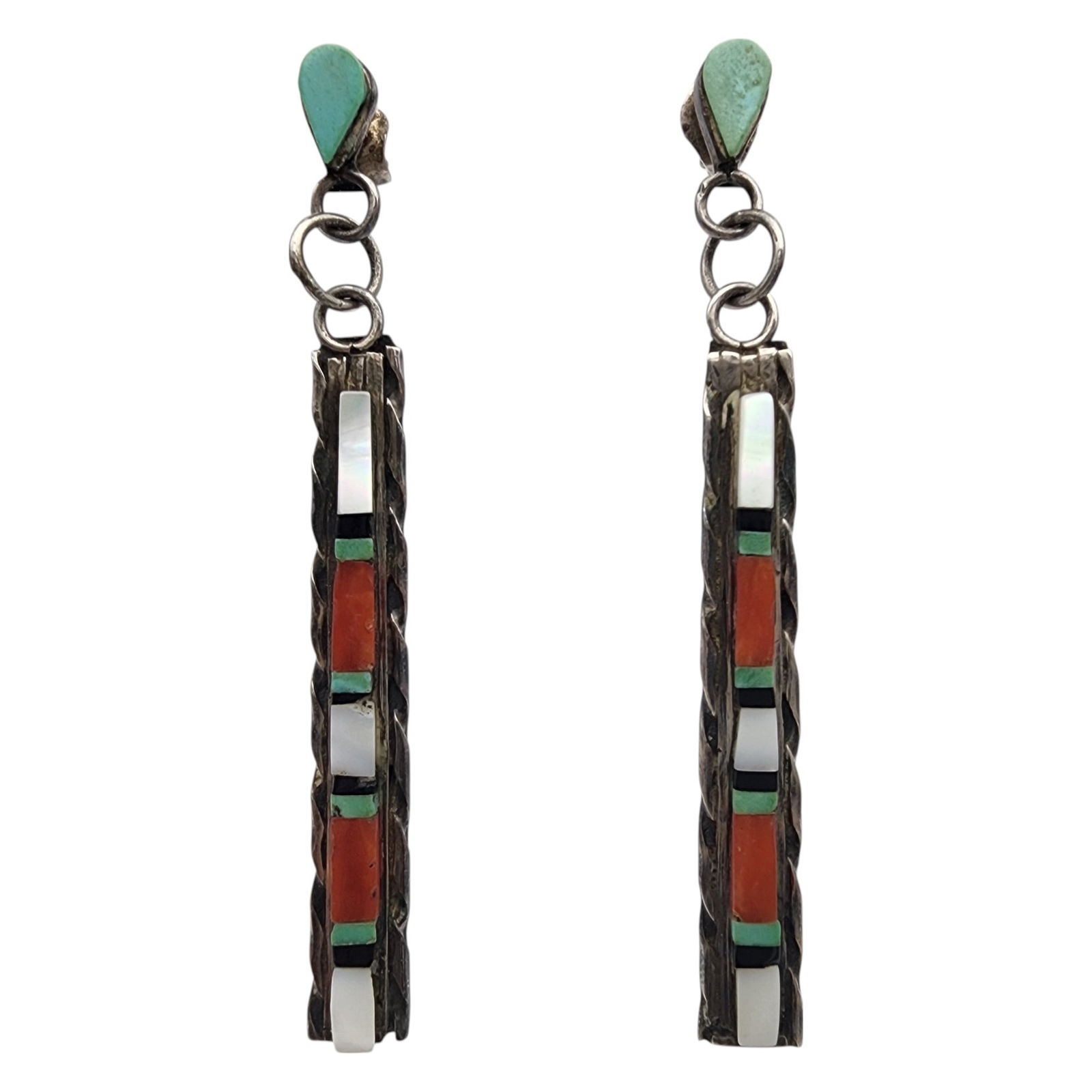 Vintage Zuni Sterling Multistone Inlay Bar Dangle Earrings (1 of 4)